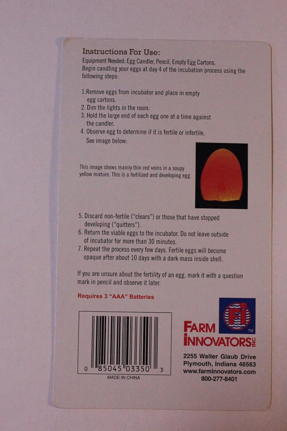 Farm Innovator Model 3350 Chicken Duck Quail Poultry Egg Incubator Battery Operated LED Candler Light LAMP : Patio, Lawn & Garden