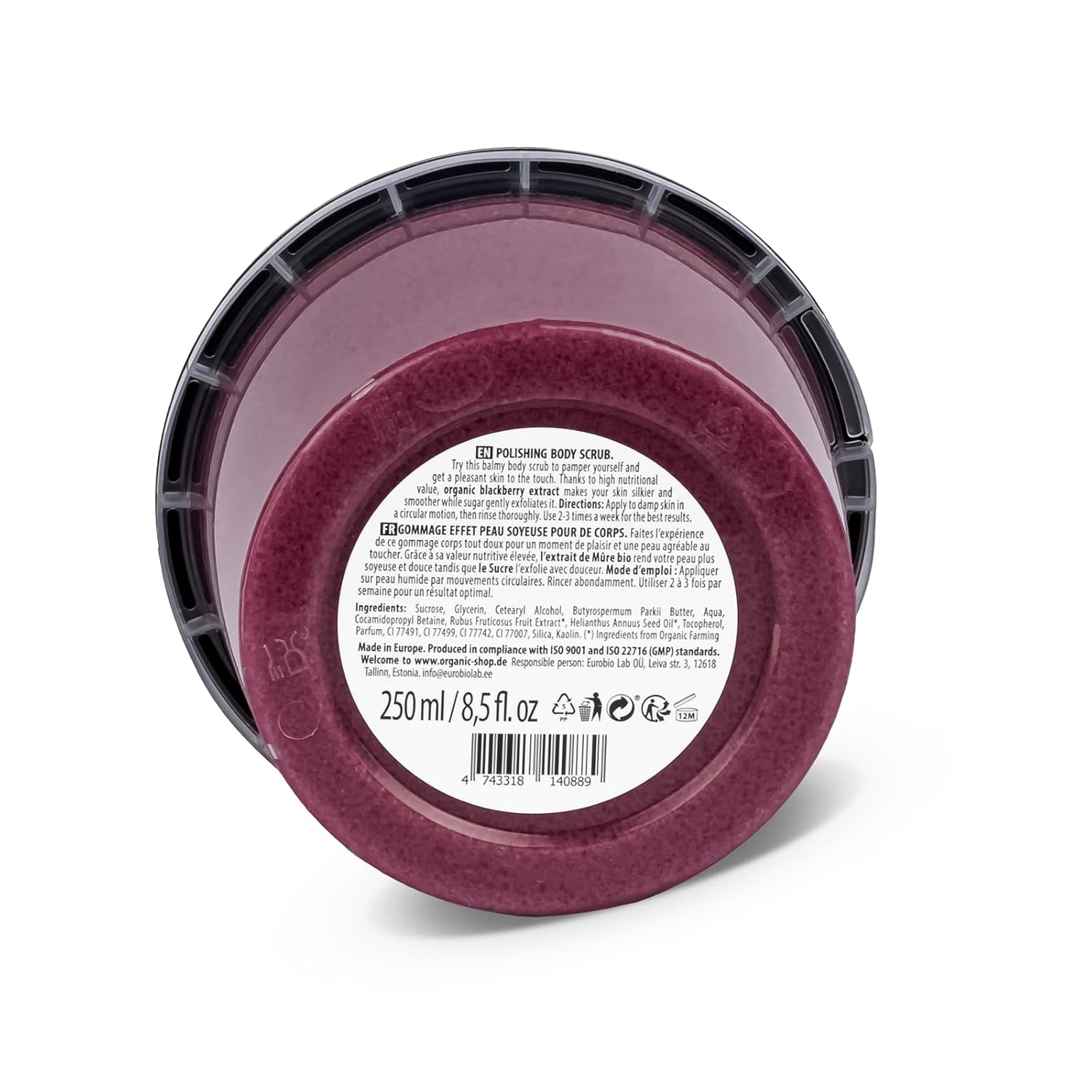 Organic Shop Blackberry & Sugar Hydrating & Exfoliating Body Scrub, 100% Vegan & Organic, Daily Exfoliant, Detox & Moisturizer, Body, Face, Hand & Foot, Intensive Care & Skin Toning. 250ml.