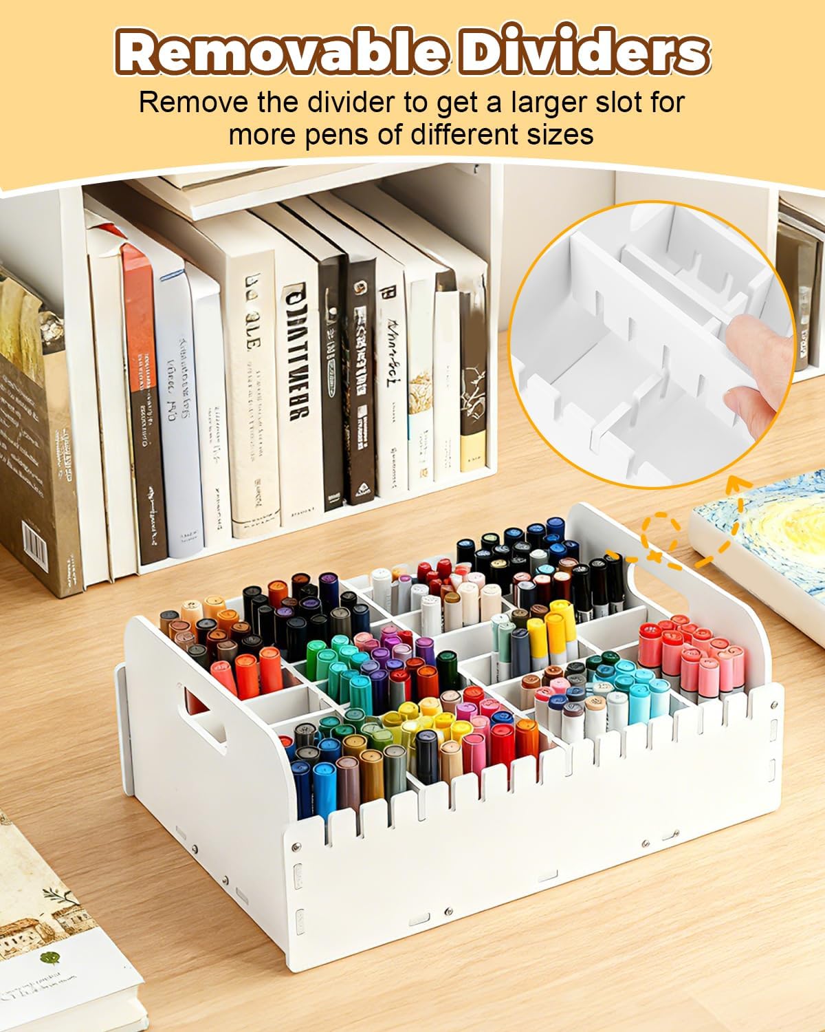 UCEC 204-Slot Upright PVC Marker Organizer with Handle, Marker Case Markers Holder for Color Pencil Watercolour Pen Brushes and Pens, Pen Organizer Markers Storage for Desk Classroom Studio Home