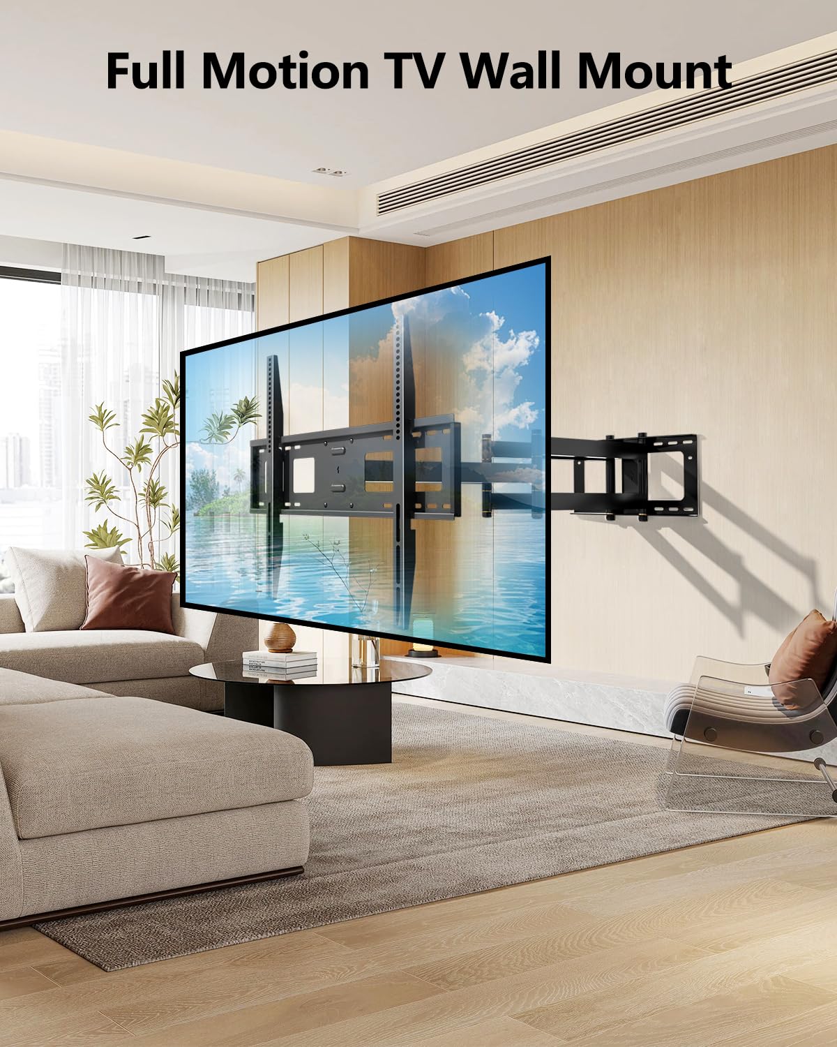 Soporte TV Pared con Brazo Articulado Extralargo de 1080 mm para Planas y Curvas de 50-100 Pulgadas, Soporte Pared TV de Giratorio Inclinable y Extensible, hasta 75 kg, VESA Máx 800x600 mm