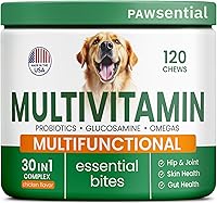 Vista 1 de Vitaminas para perros + glucosamina, multivitaminas masticables + probióticos, omega, soporte de cadera y articulaciones, piel y abrigo, salud
