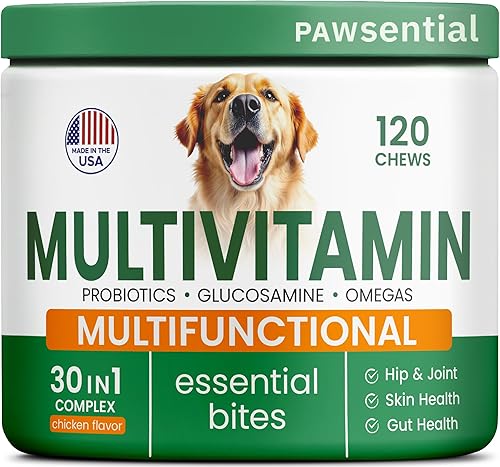 Vitaminas para perros + glucosamina, multivitaminas masticables + probióticos, omega, soporte de cadera y articulaciones, piel y abrigo, salud