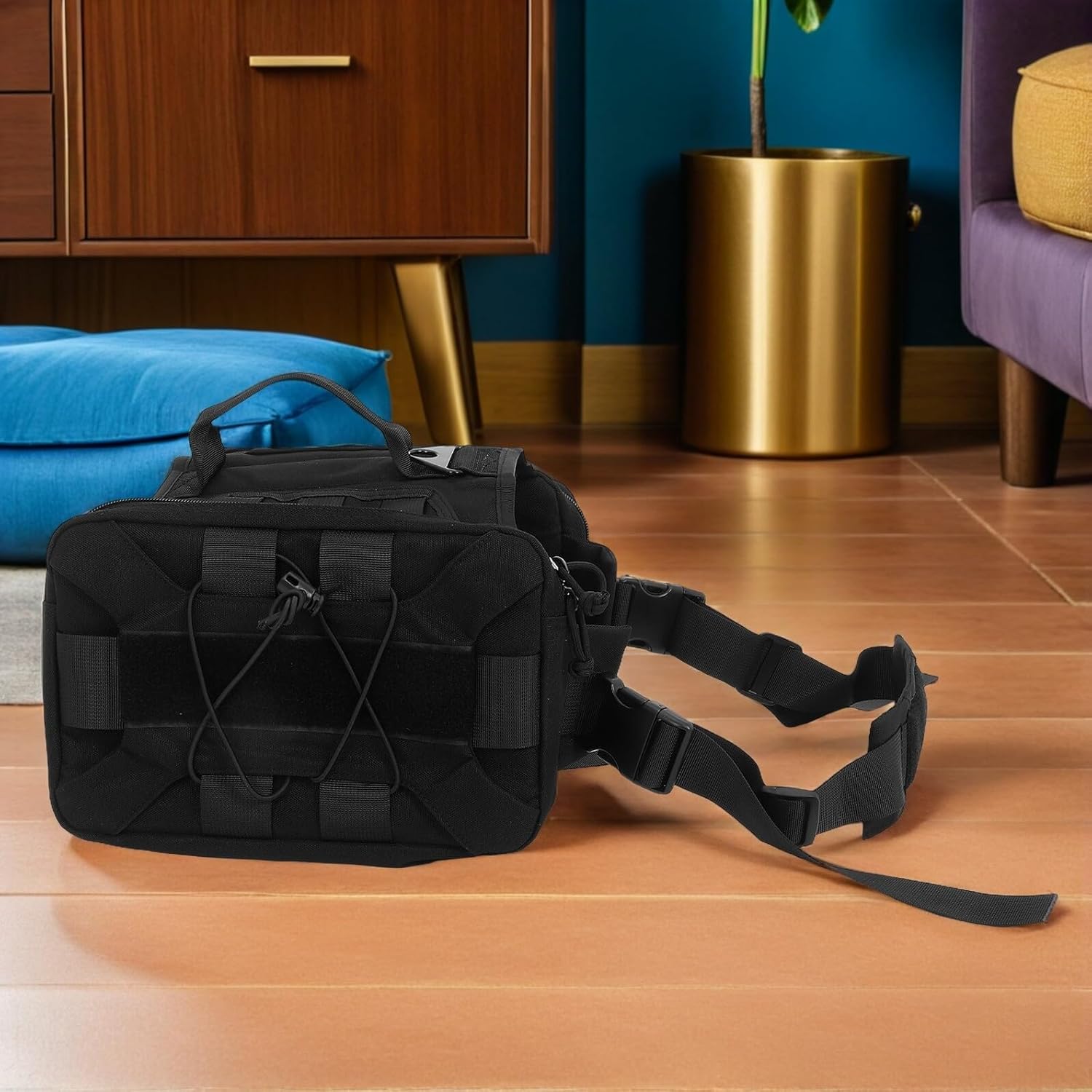 Dog Hiking Backpack Saddle Bag with Side Pockets Adjustable Dog Backpack Carrier for Large Breeds Black Nylon Travel Training Pack