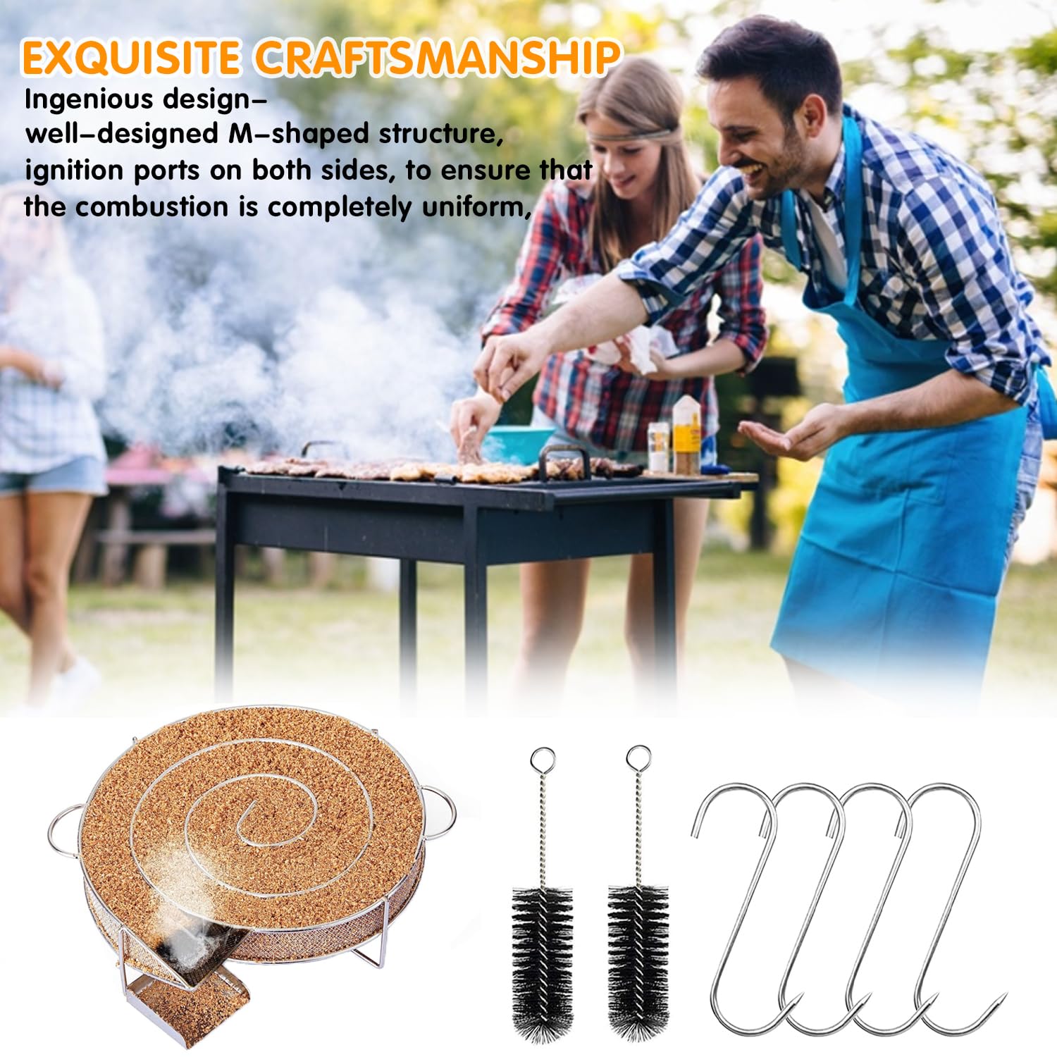 Générateur de Fumée Froide, Generateur Froide, BBQ Fumoir, Gril-Fumoir Acier Inoxydable, Générateur Fumée avec Brosse et Crochets, Idéal pour Fumer de la Viande, du Poisson, BBQ