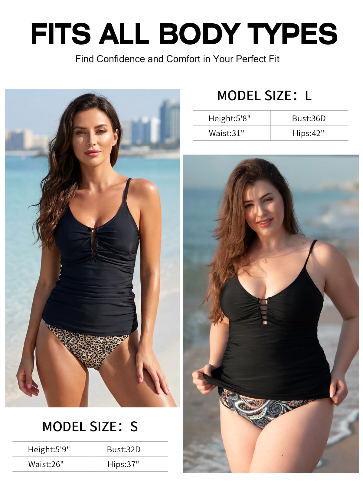 RELLECIGA Costume da bagno da donna con scollo a V arricciato tankini top costumi da bagno controllo pancia solo top