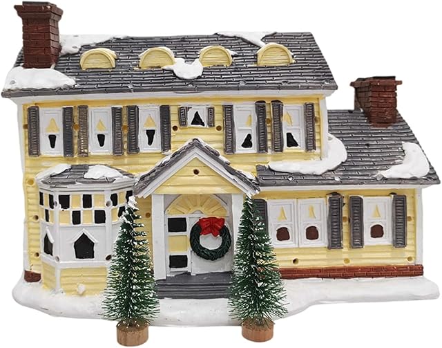 FLAMEER Christmas Snow Village Ornaments LED Figurine Hand Painted Hand Crafted Decoration The Griswold Holiday House for Home Courtyards Garden - 25x14.5x16cm