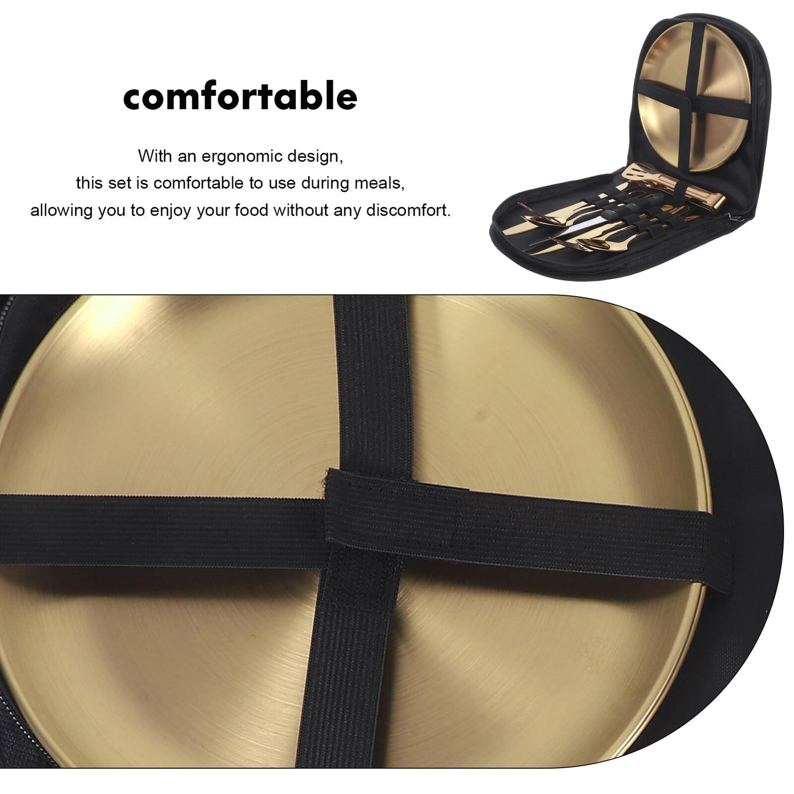 VICASKY Edelstahl Camping Besteckset Gold Reusable Outdoor Cutlery mit Tasche Faltbare Gabeln Robustes Geschirr für Picknick Wandern und Reise Langlebig und Kompakt