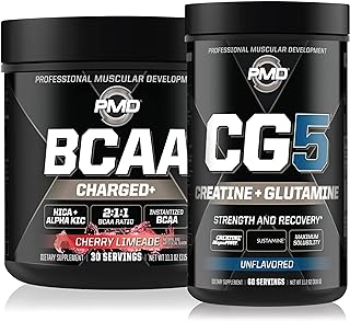 PMD Sports CG5 - Premium Creatine and L-Glutamine Powder (60 Servings) & PMD Sports BCAA Charged Amino Acids for Enhanced Recovery – Cherry Limeade (30 Servings)