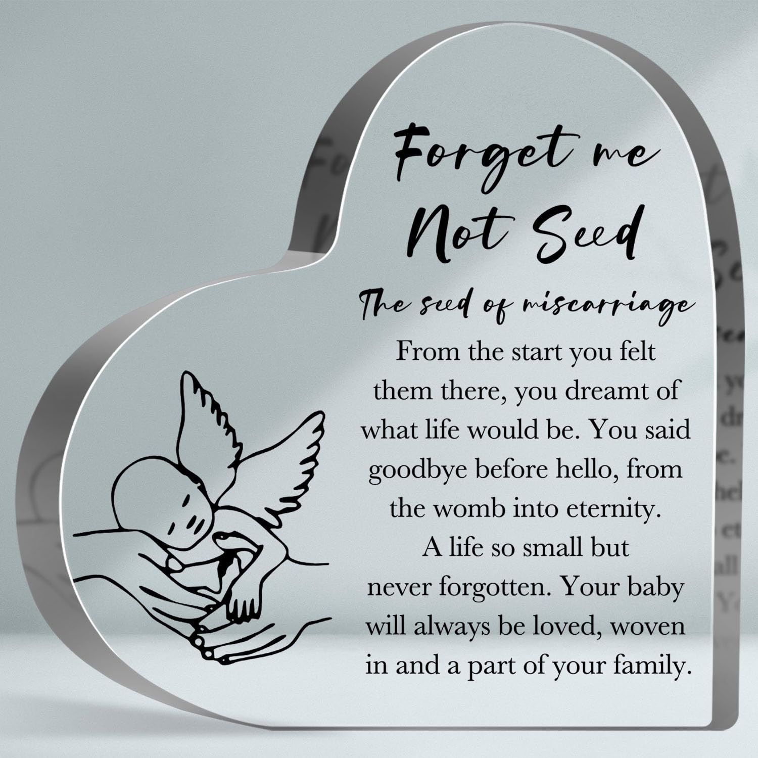 PIBONTO Loss of Baby Heart-shaped Acrylic Plaque, Memorial Gifts for Loss of Baby, Forget me Net Seed Acrylic Sign, Miscarriage Gifts for Mothers, Funeral Plaque Sign Gifts