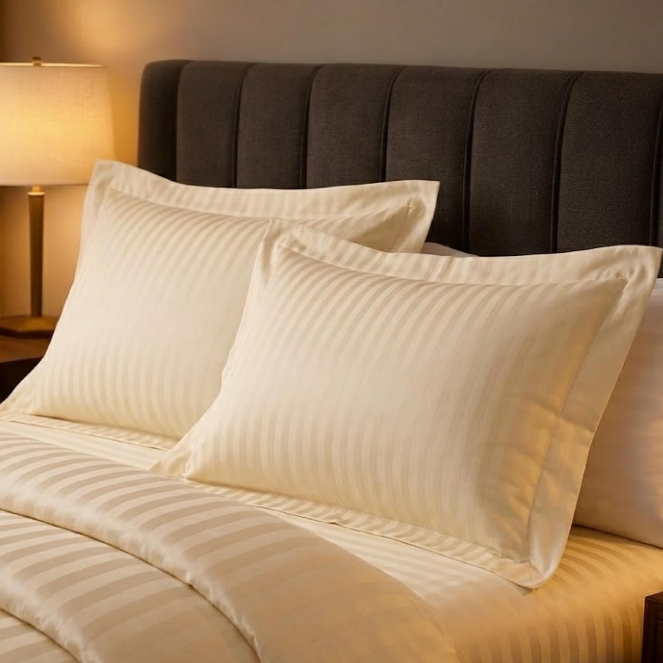 Luxury Hotel Quality 100% Egyptian Cotton Sateen Stripe Oxford Pillowcases 250TC Satin Striped Pillow Case (Ivory/Cream, Oxford Pillowcase)