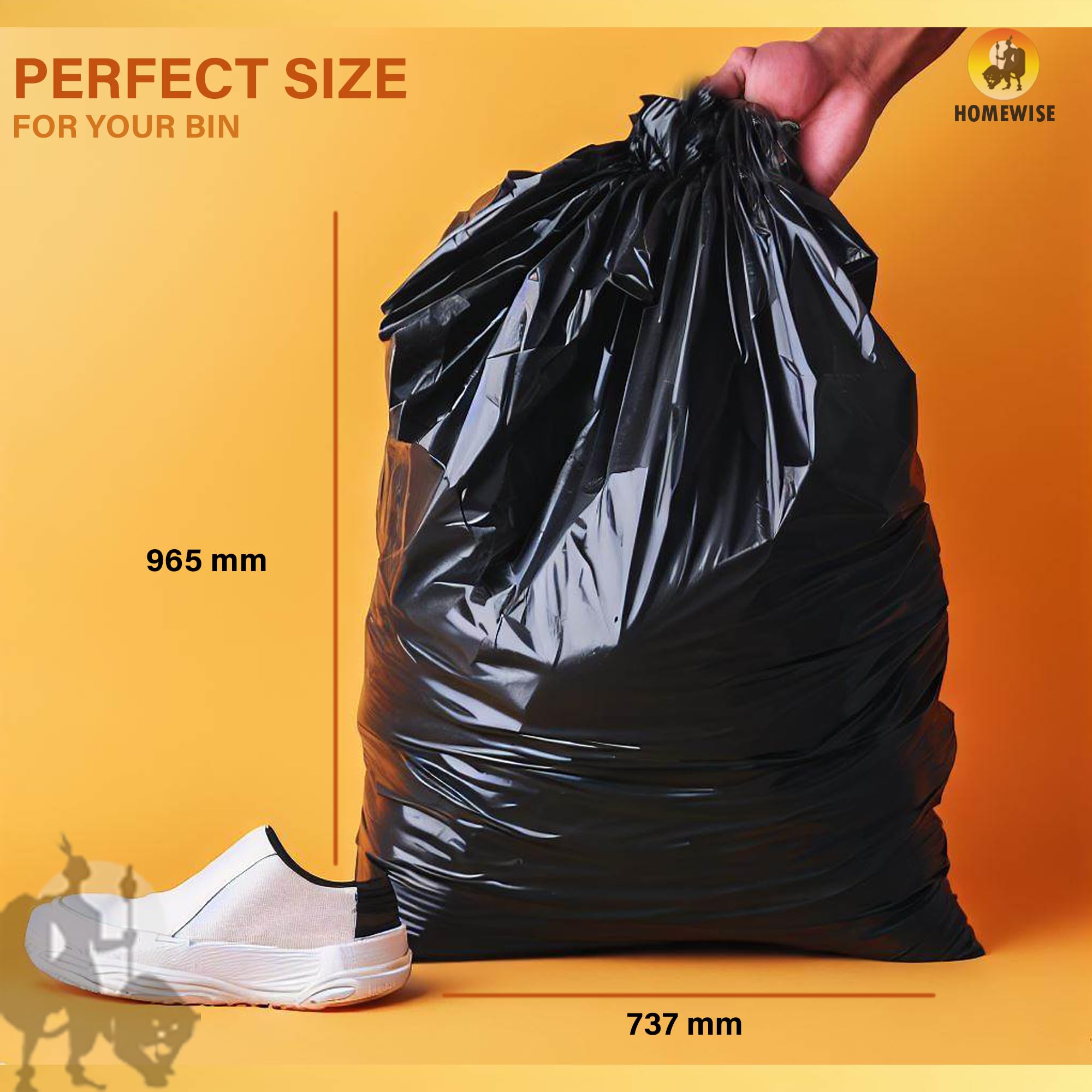 HOMEWISE 200 sacchetti per la spazzatura resistenti, 100 l, 23 μm, extra resistenti, in materiale riciclato, colore nero, grandi per casa, ufficio, ristorante
