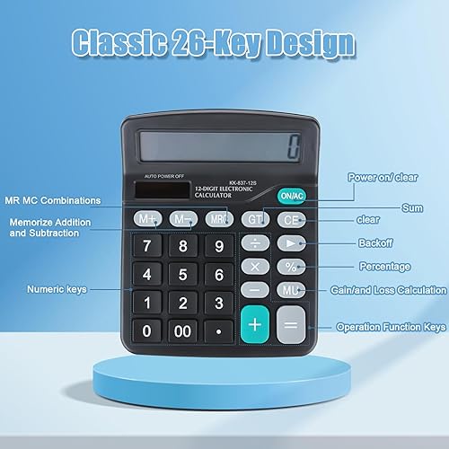Miniatura 6 de Calculadoras de escritorio de 12 dígitos, calculadora de energía solar dual de 12 dígitos, calculadoras básicas de oficina de mano con pantalla LCD