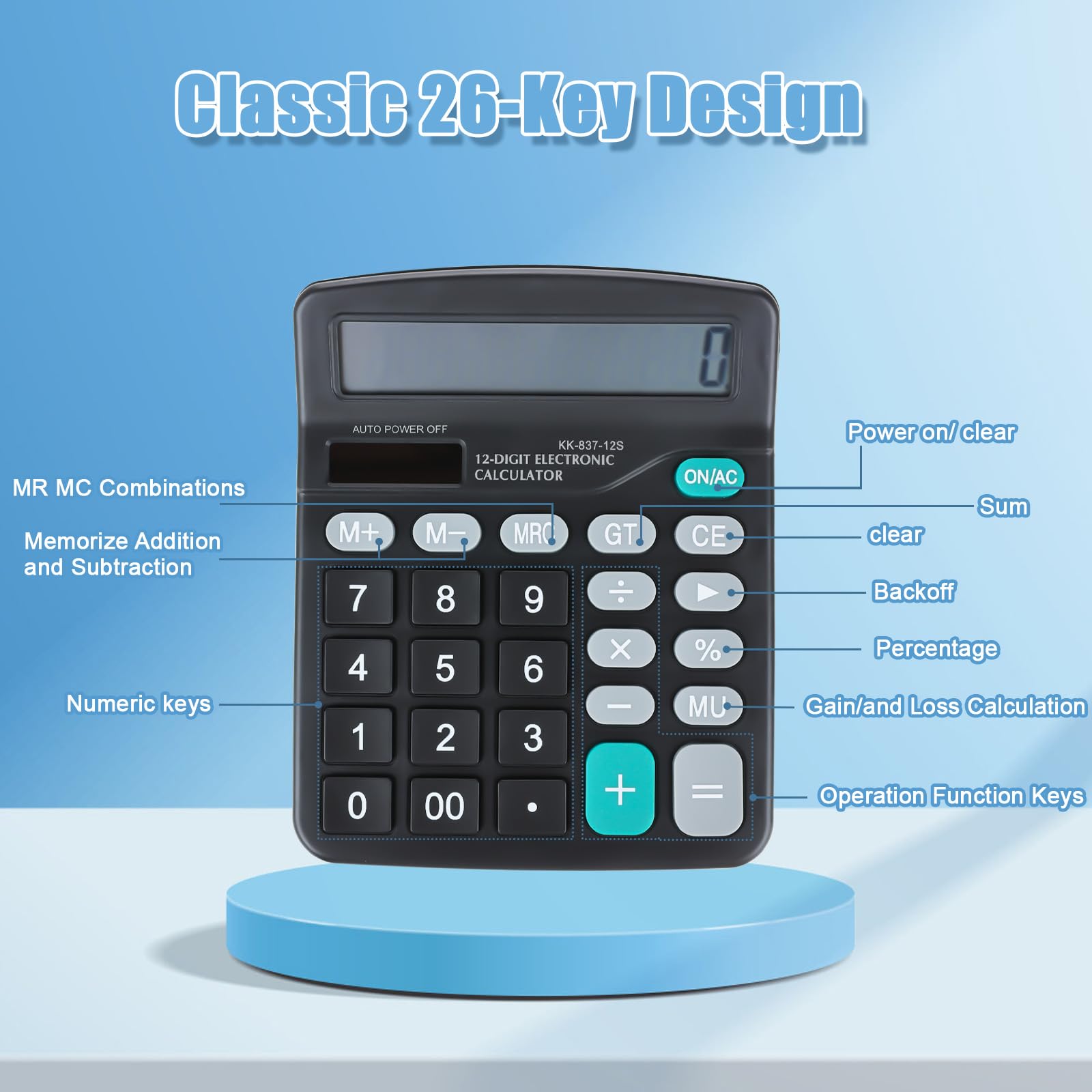 8 calculadoras de escritorio de 12 dígitos, calculadora de energía solar dual de mano, calculadoras básicas de oficina con pantalla LCD grande y botón sensible grande para oficina, escuela, hogar