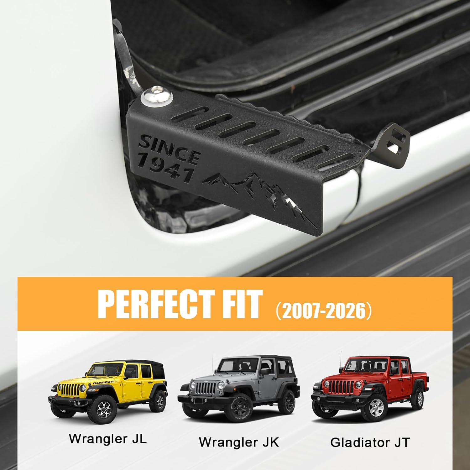 Exterior Door Hinge Foot Pegs Foot Rest Pedals Compatible with 2007-2026 Jeep Wrangler JK JL & Gladiator JT, 120° Door Hinge Foot Rests Pedal, Anti-Slip