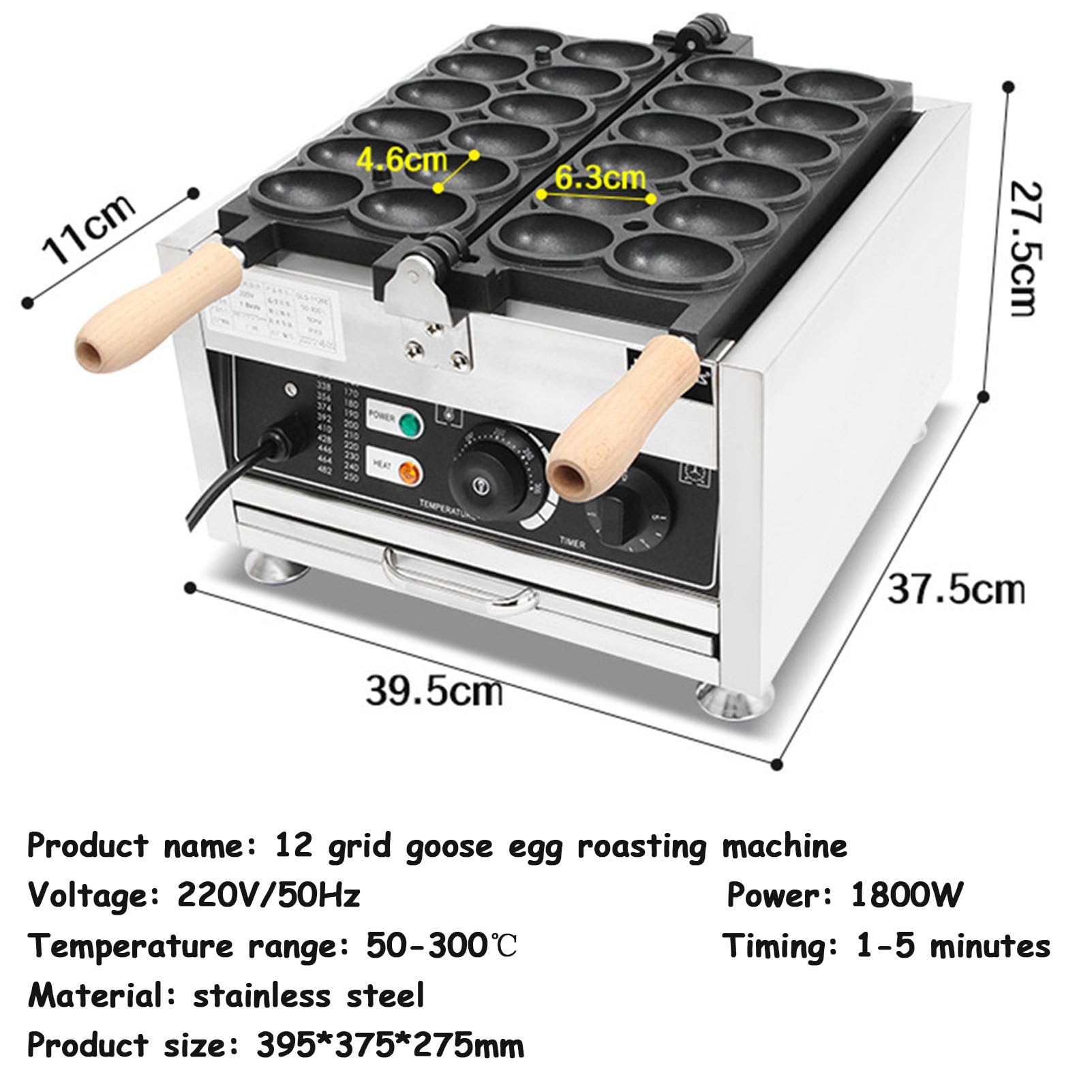 Macchina per Waffle a Forma di Uovo, Macchine per Waffle e Ferri con Rotazione a 180°, Attrezzatura da Cucina Commerciale per panetteria, Snack Bar, Ristorante