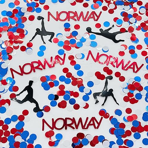 Copa Mundial de Confeti - Noruega, jugador de fútbol, pelota roja, blanca, azul - 2 bolsas de media onza (1 oz) #3372