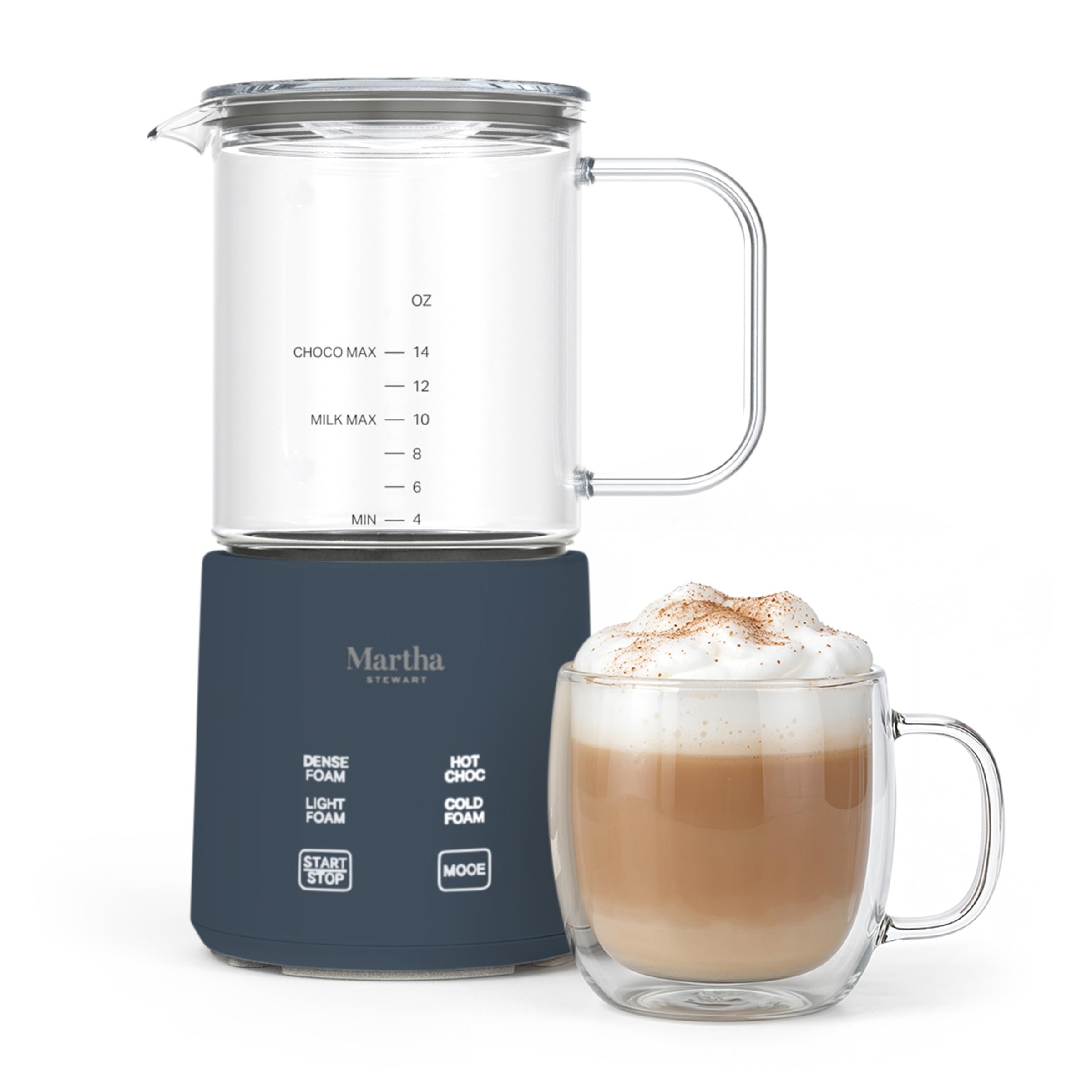 Martha Stewart 10oz Milk Frother &amp; Steamer, 4 Presets, 300ml Glass Pitcher
