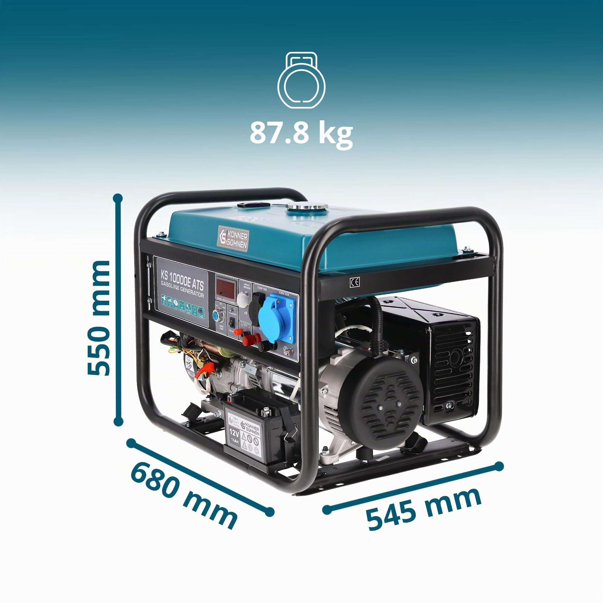 Generatore di corrente Könner & Söhnen KS 10000E ATS - generatore benzina Motore 4 tempi con avviamento elettrico, regolatore automatico di tensione 230V, alimentazione automatica di emergenza, 8KW