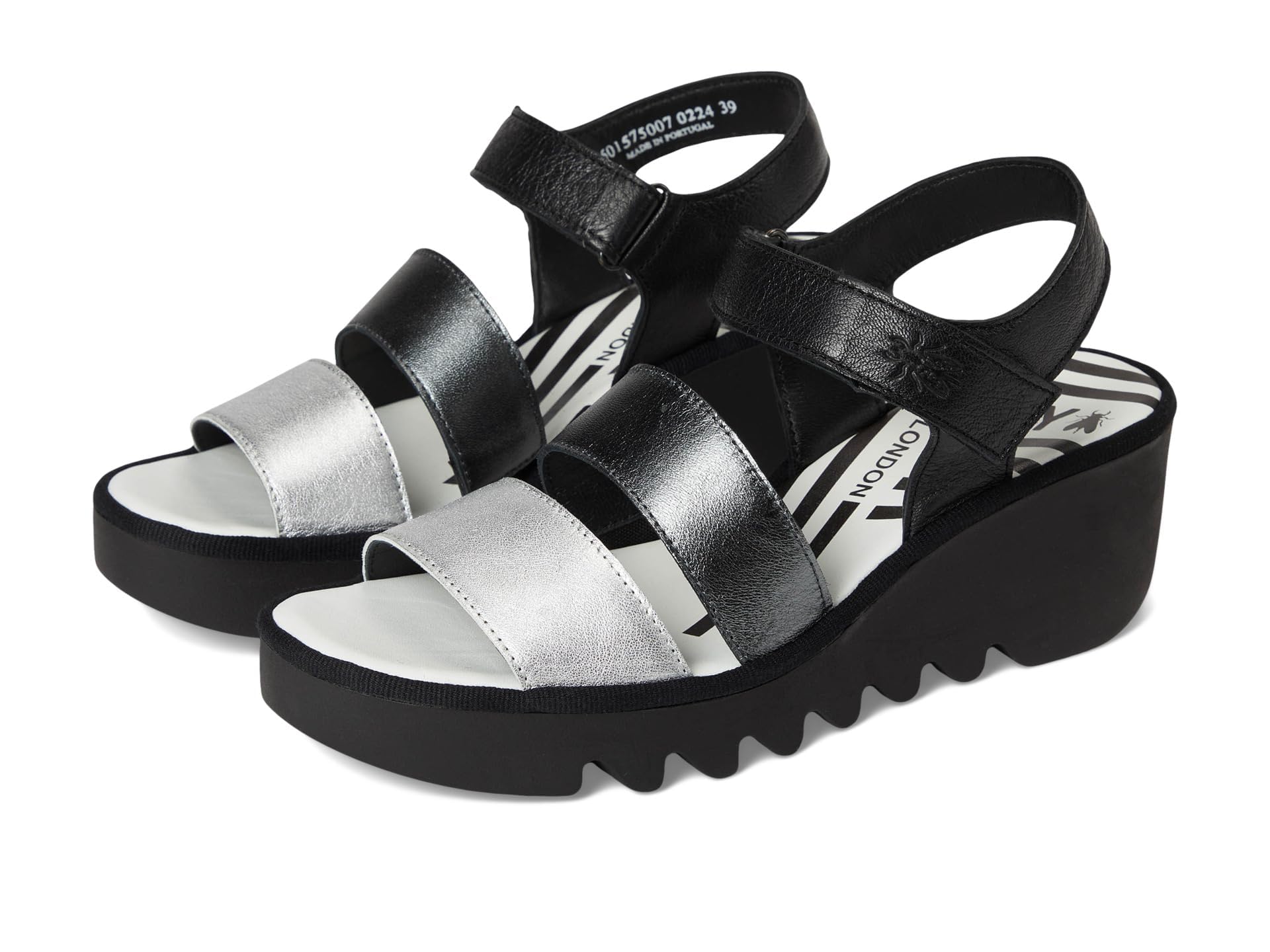 Fly London Women's BEXY575FLY Sandal, Silver/Graphite/Black, 6 UK
