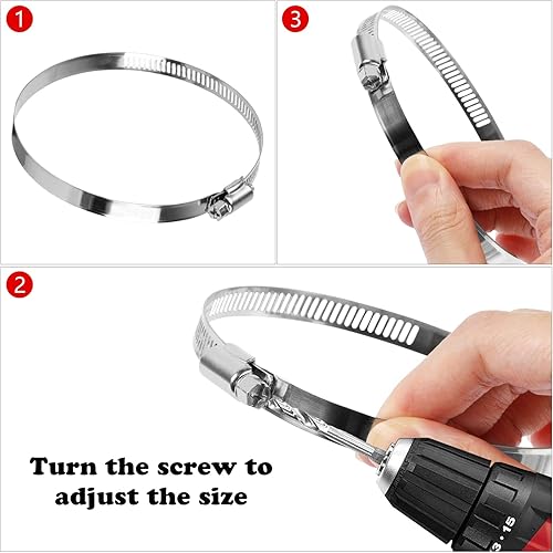 Miniatura 4 de CABAX Abrazadera de conducto de 4 pulgadas, abrazadera de manguera grande de acero inoxidable de diámetro ajustable de 3.583-4.488 in abrazadera de