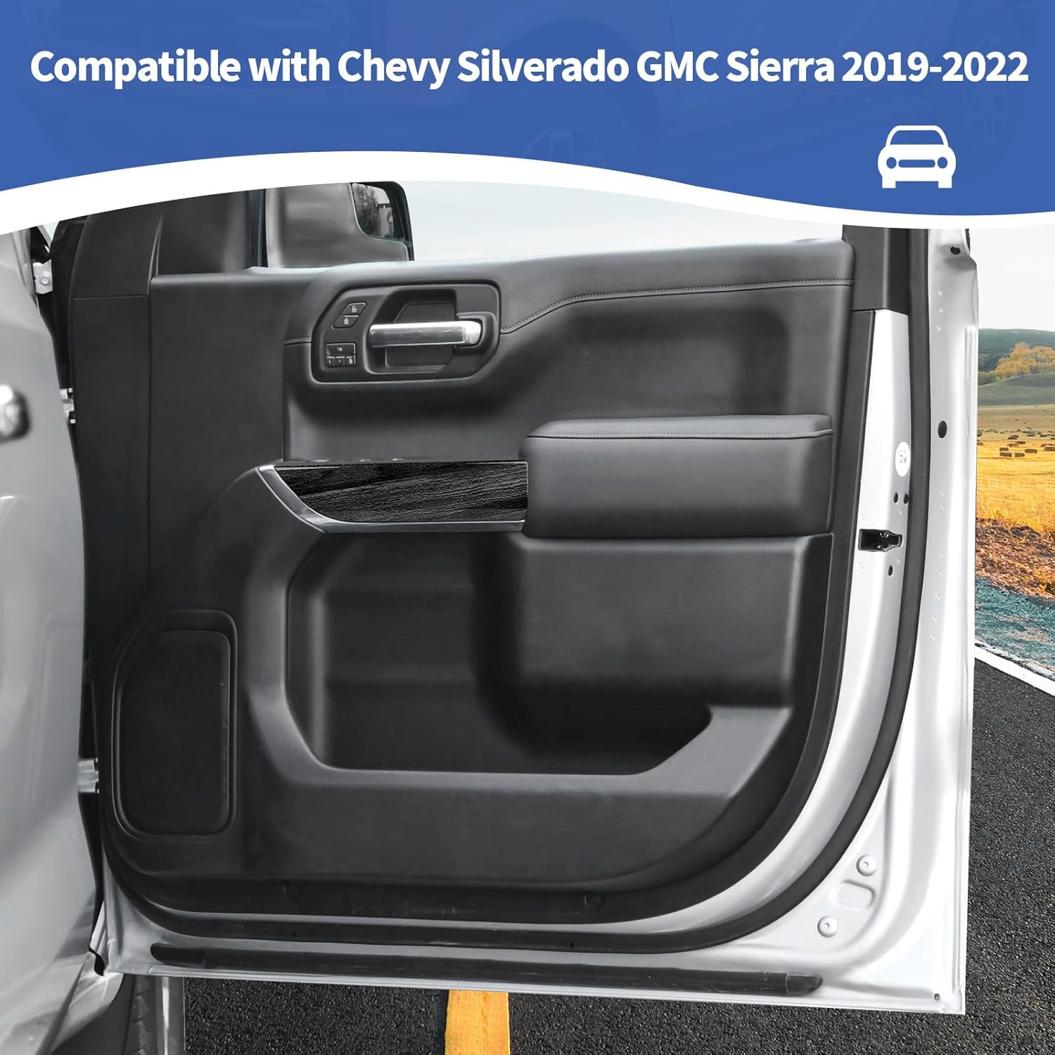 RT-TCZ for Silverado Inner Door Panel Trim Cover for Chevy Silverado GMC Sierra 2019 2020 2021 2022 Black Wood Grain Interior Accessories 4pcs (for Double Cab)