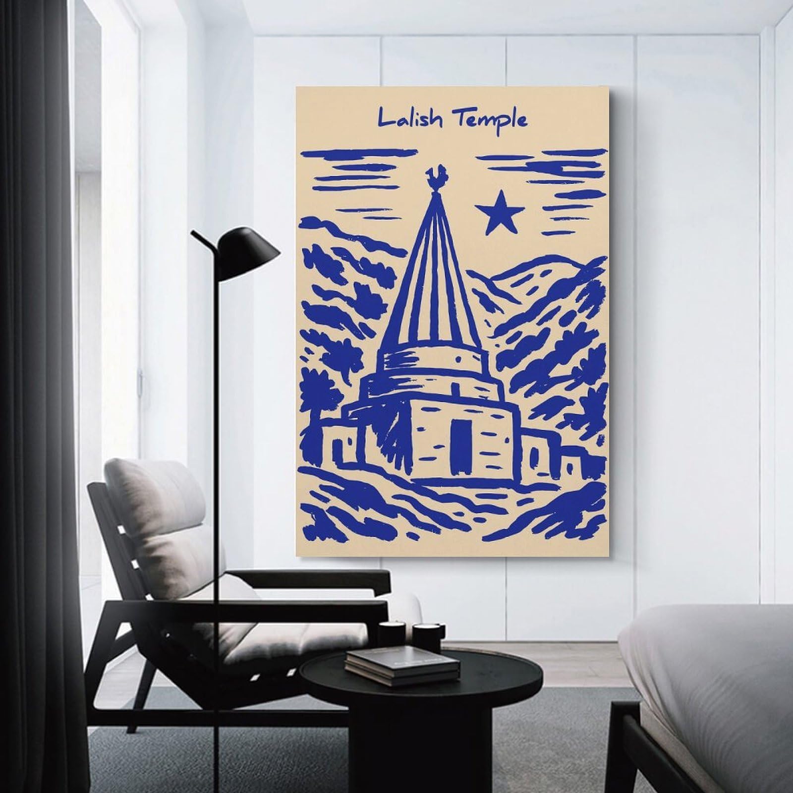 Junmoney Lalish Temple Illustration Canvas Wall Picture, 12x18inch(30x45cm), for Wall Displays, Bedrooms Or Room Updates, Wall Decor Suited to Curated Displays
