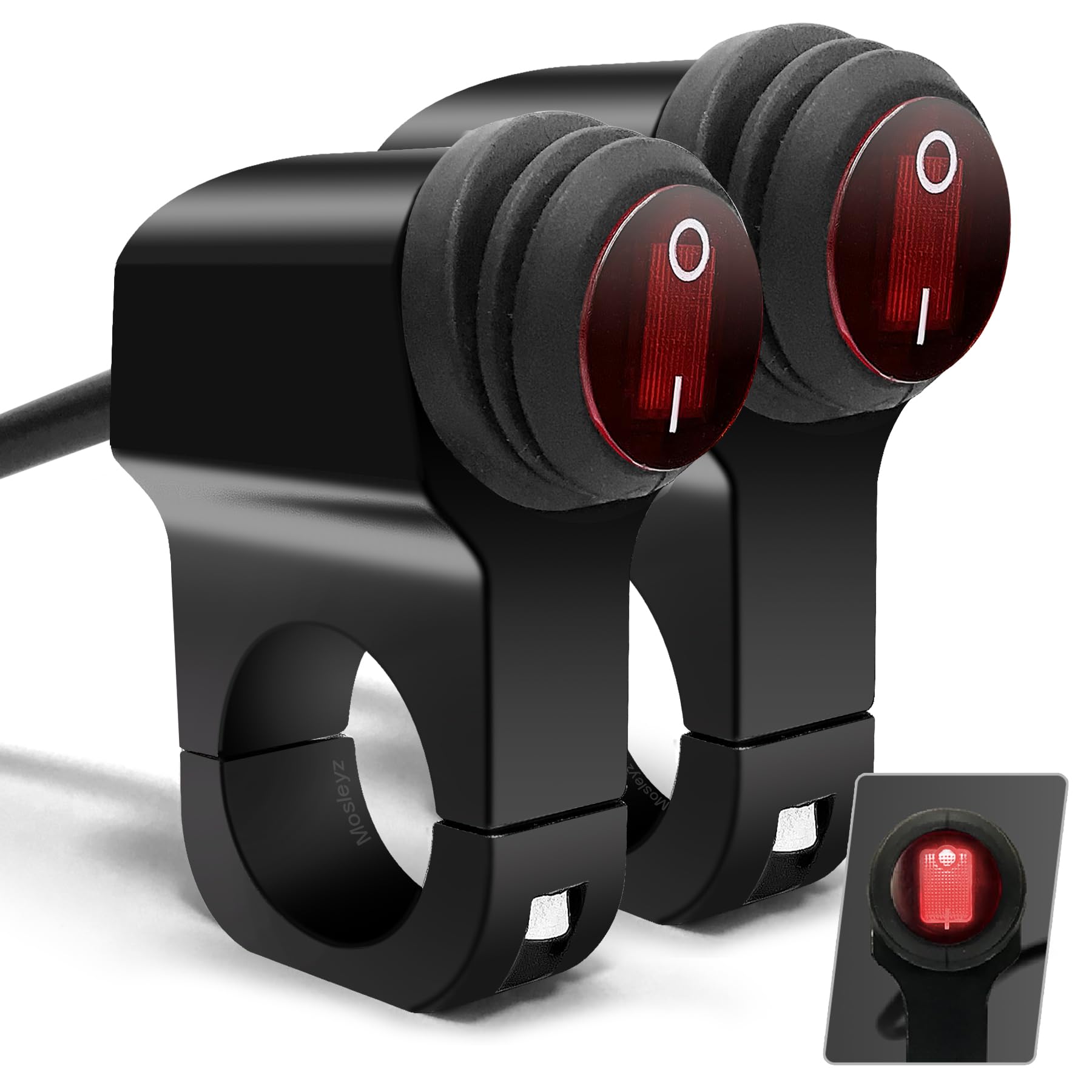 ATV Light Switch 12V Waterproof Aluminum Alloy Motorcycle Handlebar Switches for Motorcycle ATV UTV- Fits 7/8" Handlebars (22mm) Red 2 Pieces