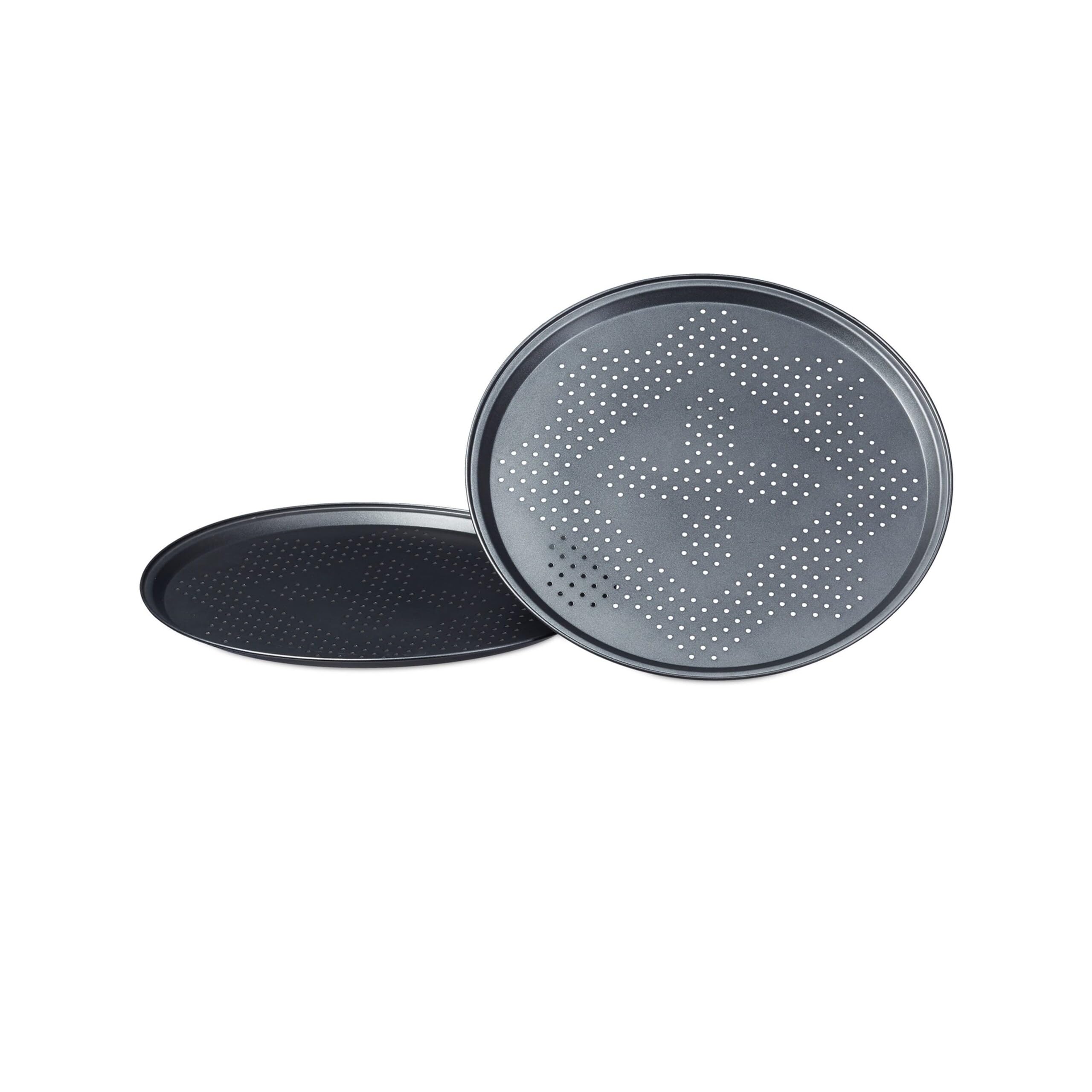 10 teglie per pizza con foratura, rotonde, antiaderenti, diametro interno 29 cm, teglie da forno per pizza e torte flammate, antracite