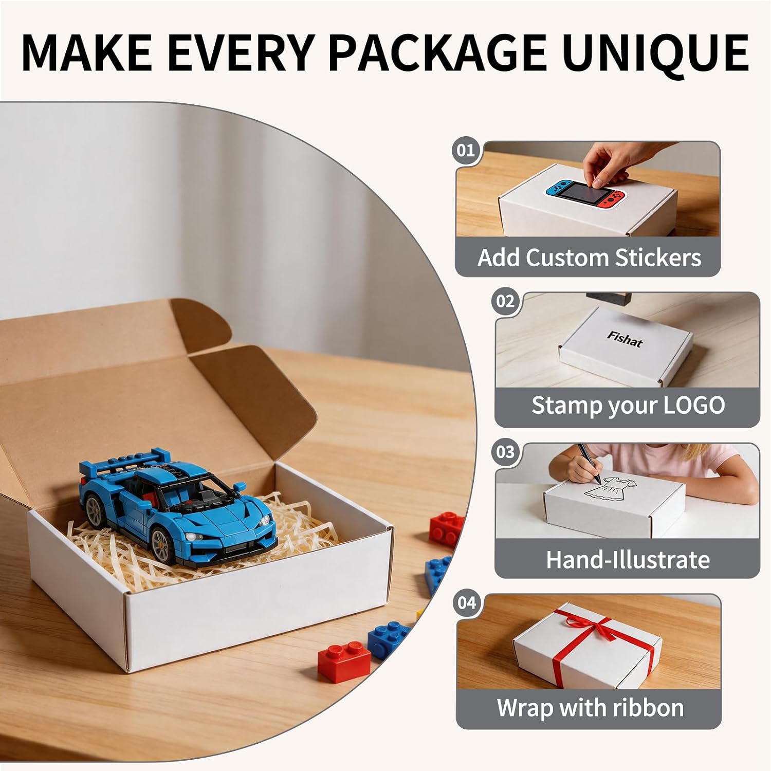 Fishat 12" x 9" x 4" White Corrugated Cardboard Shipping Boxes Set of 5 image 5
