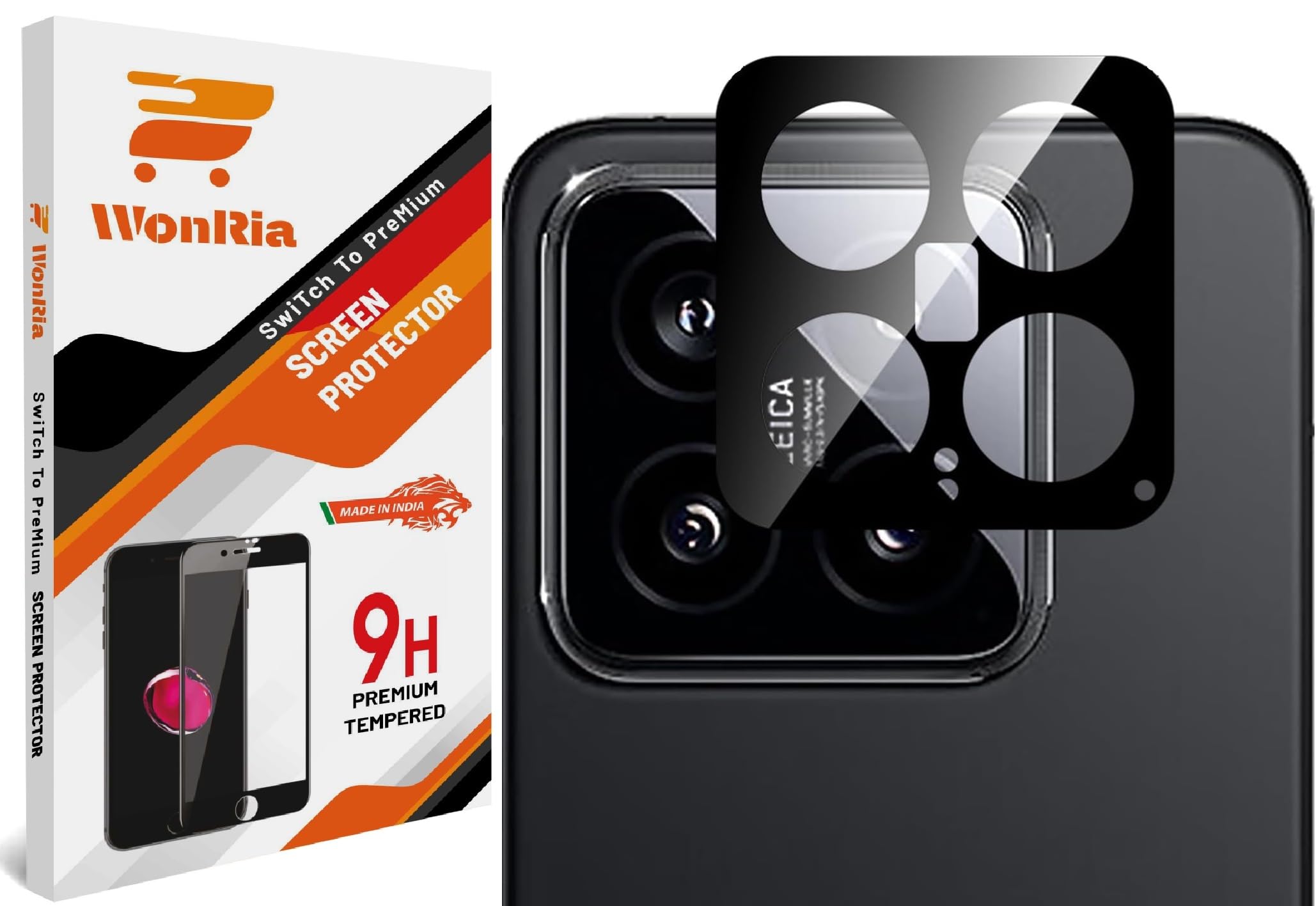 Back Camera Lens Protector for Xiaomi Mi 14 5G Camera Glass Protector Guard [3D Premium] - Black
