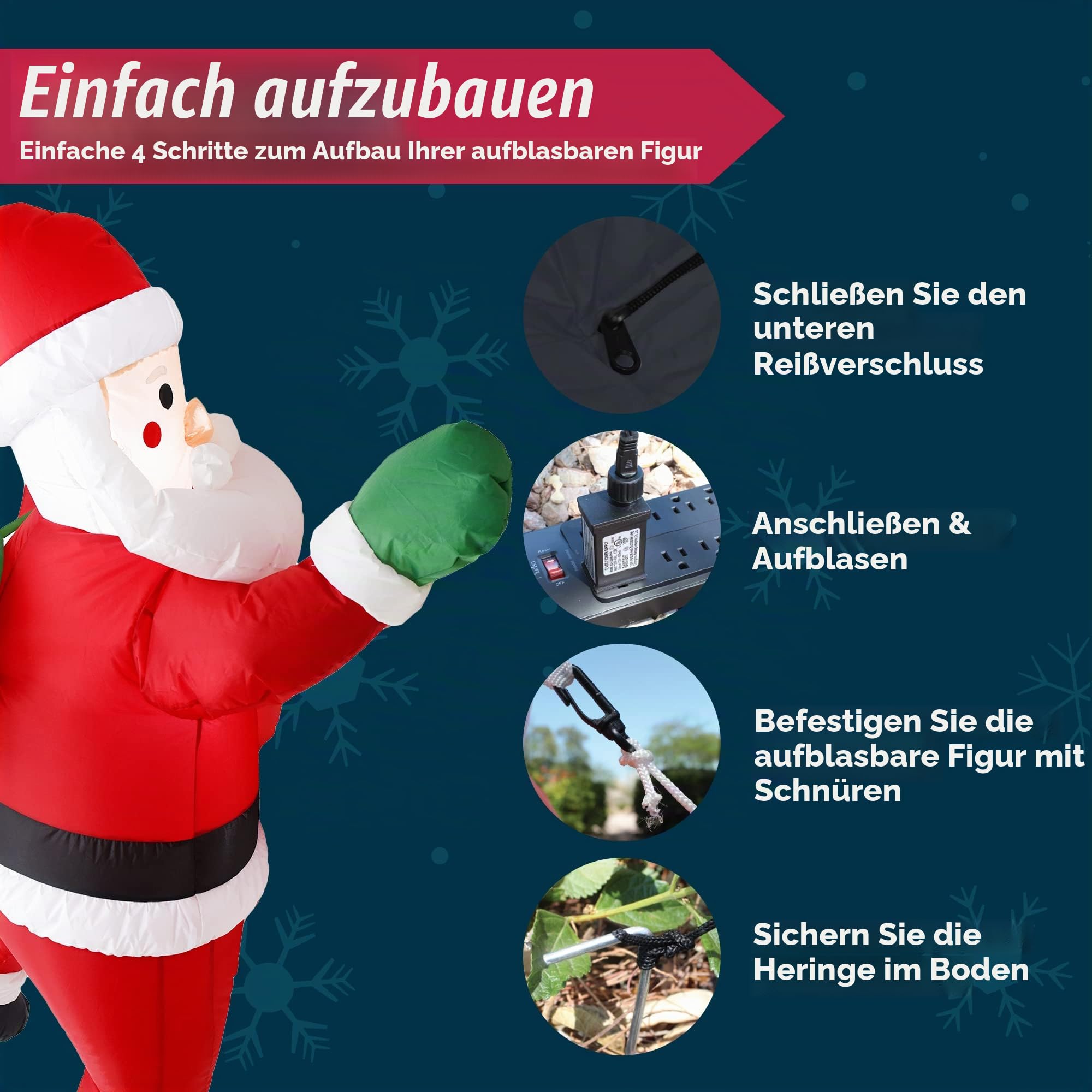 Joiedomi 1.65M/ 5.5FT groß Weihnachten aufblasbare hängende Weihnachtsmann mit Geschenk-Sack Dekorationen, Blow Up Klettern Santa mit Build-in LED für Xmas Party, Outdoor, Rasen Winterdekoration