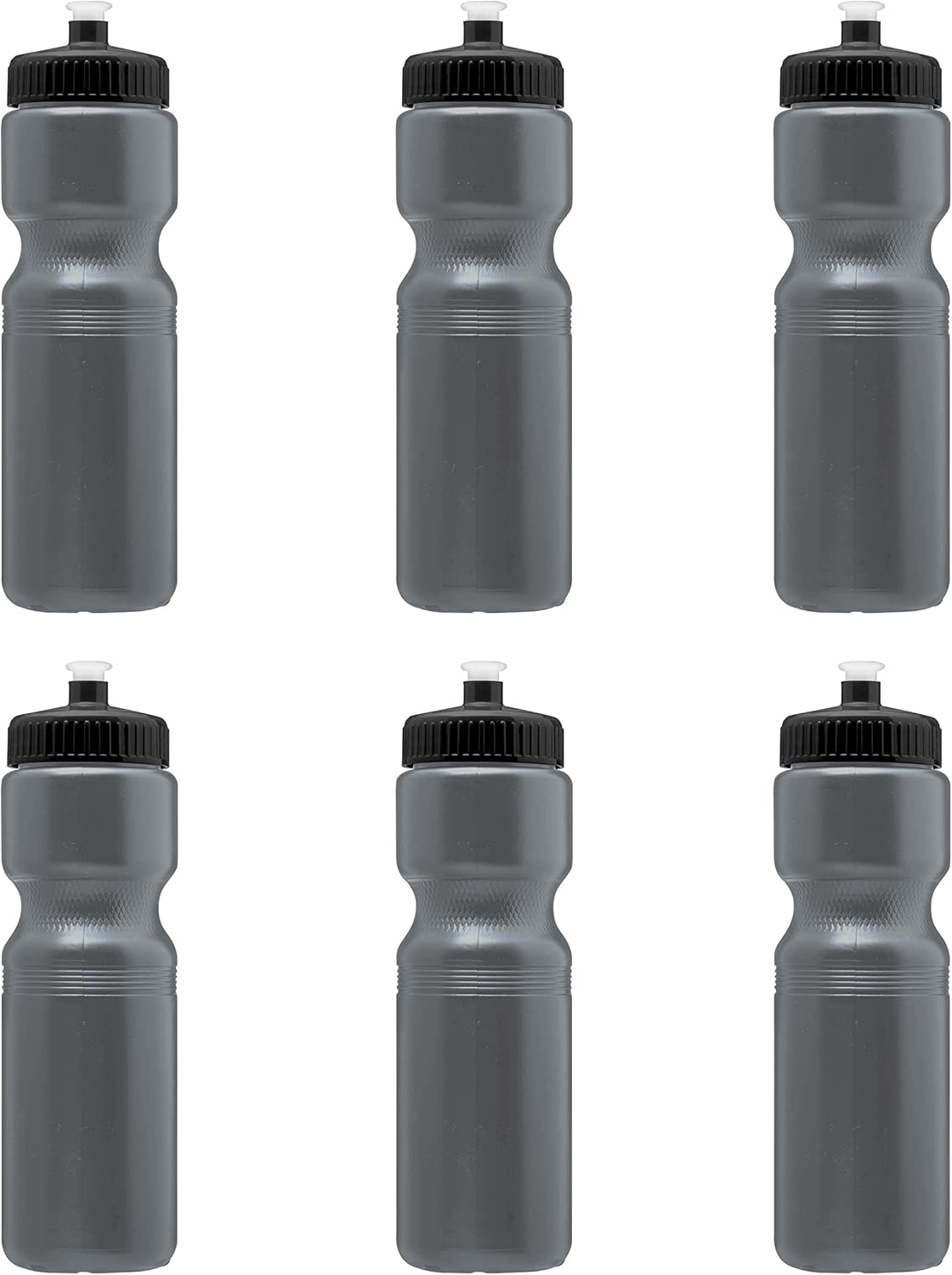 DISCOUNT PROMOS 28 oz. Push Cap Plastic Water Bottles Set of 6, Bulk Pack - Perfect for Gym, Hiking, Camping, Outdoor Sports - Silver