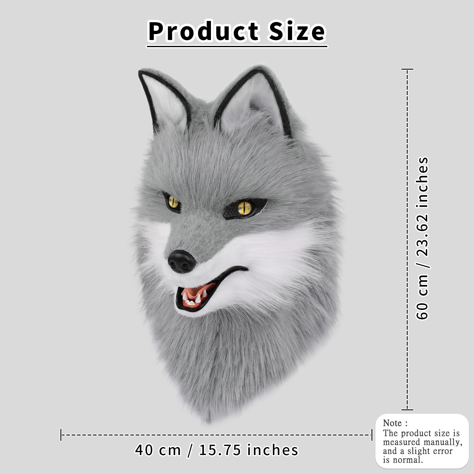 PPFINE Animal Faux Fur Wolf Dog Furry Full Head Mask Cosplay Costume Accessories for Halloween Party, Graywhite - Image 3