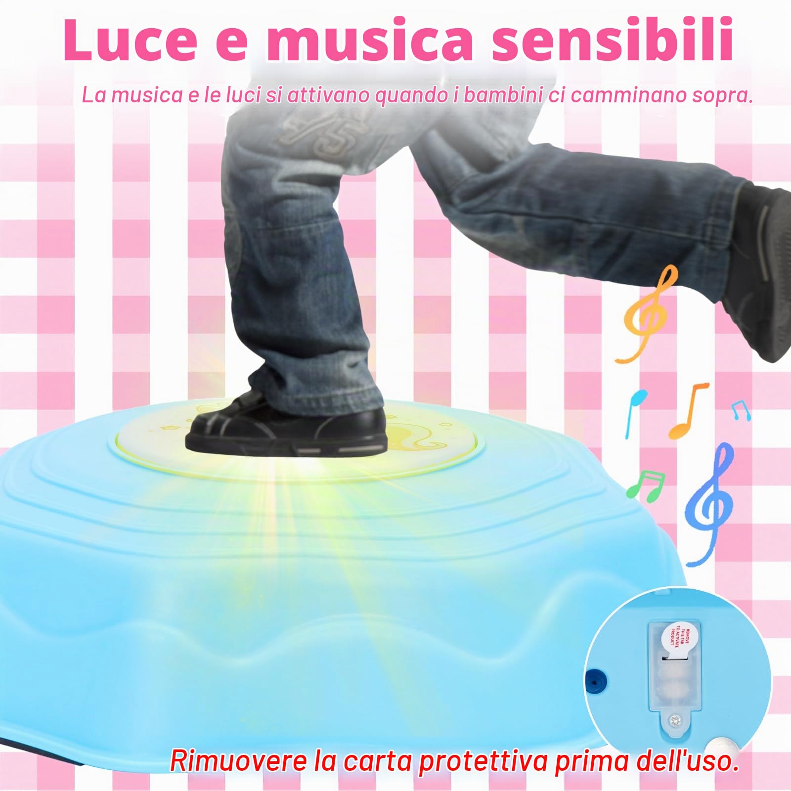 Pietre di Bilanciamento per Bambini con Luci e Musica, 6 Pietre Sensoriali di Equilibrio Impilabili Antiscivolo, Percorsi Psicomotricità Ostacoli Interni ed Esterni, Promuove l'equilibrio e Motricità