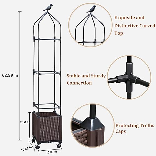 Miniatura 2 de Sunnyglade 2 macetas elevadas para cama de jardín con enrejado, macetas de tomate de 63 pulgadas de alto para trepar verduras, flores, plantas de