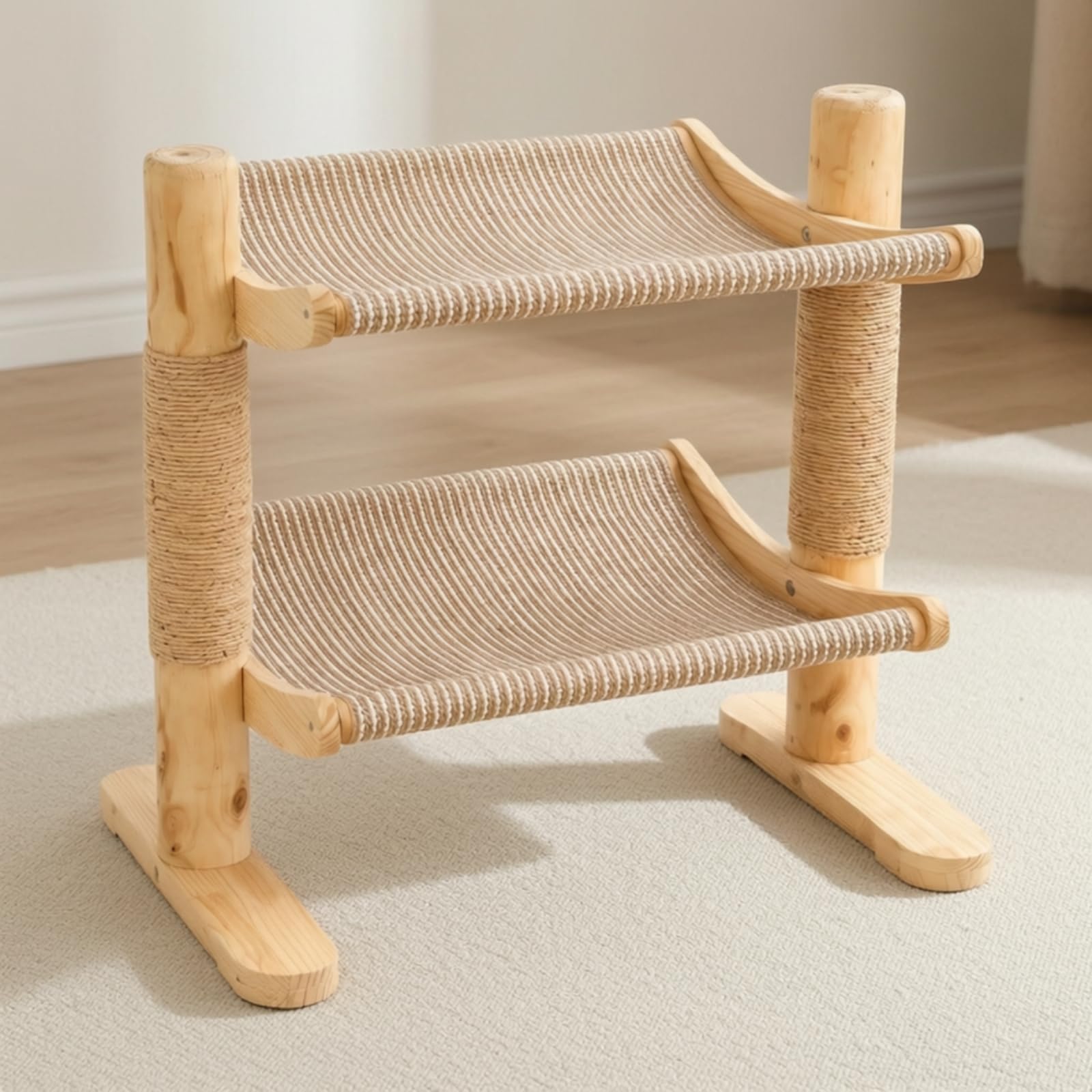 Albero per in Legno Massello Lavabile Tiragraffi con Piattaforme di Riposo Spazioso Tiragraffi con Colonne in Sisal per Arricchimento Quotidiano, Due Montanti Due Livelli