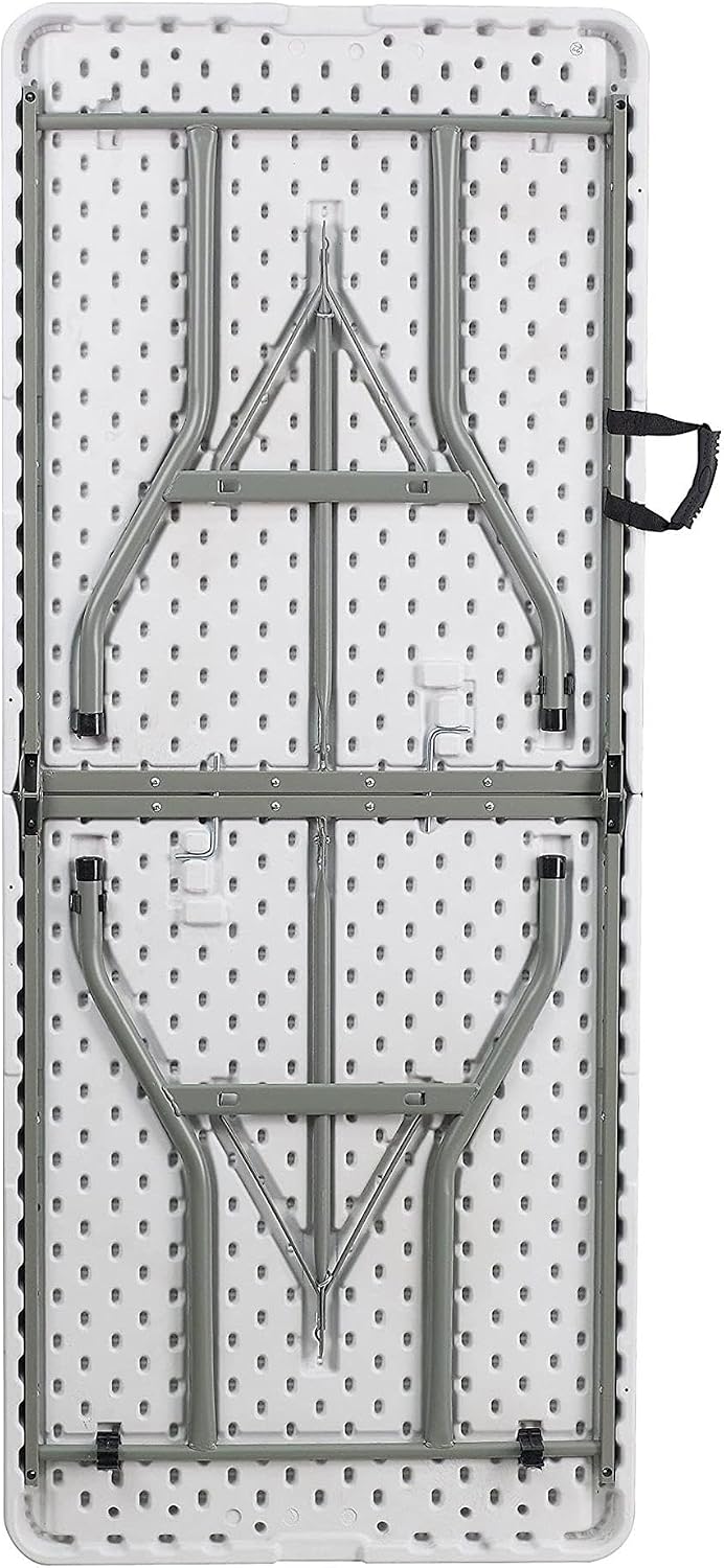 BOWERY HILL Rectangular Folding Table, 30" x 72", Granite White Top, Durable Blow Molded Design, Seats 8 Adults, Bi-Fold Storage with Carrying Handle, Gray Powder Coated Locking Legs, Home or Event