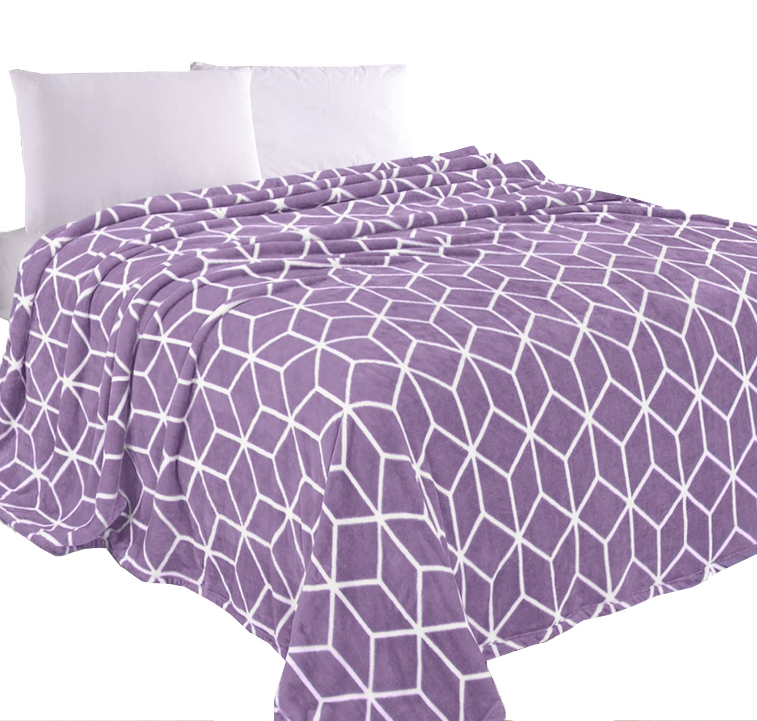 Couverture plaid en flanelle de lilas grand lit toutes saisons motif cube