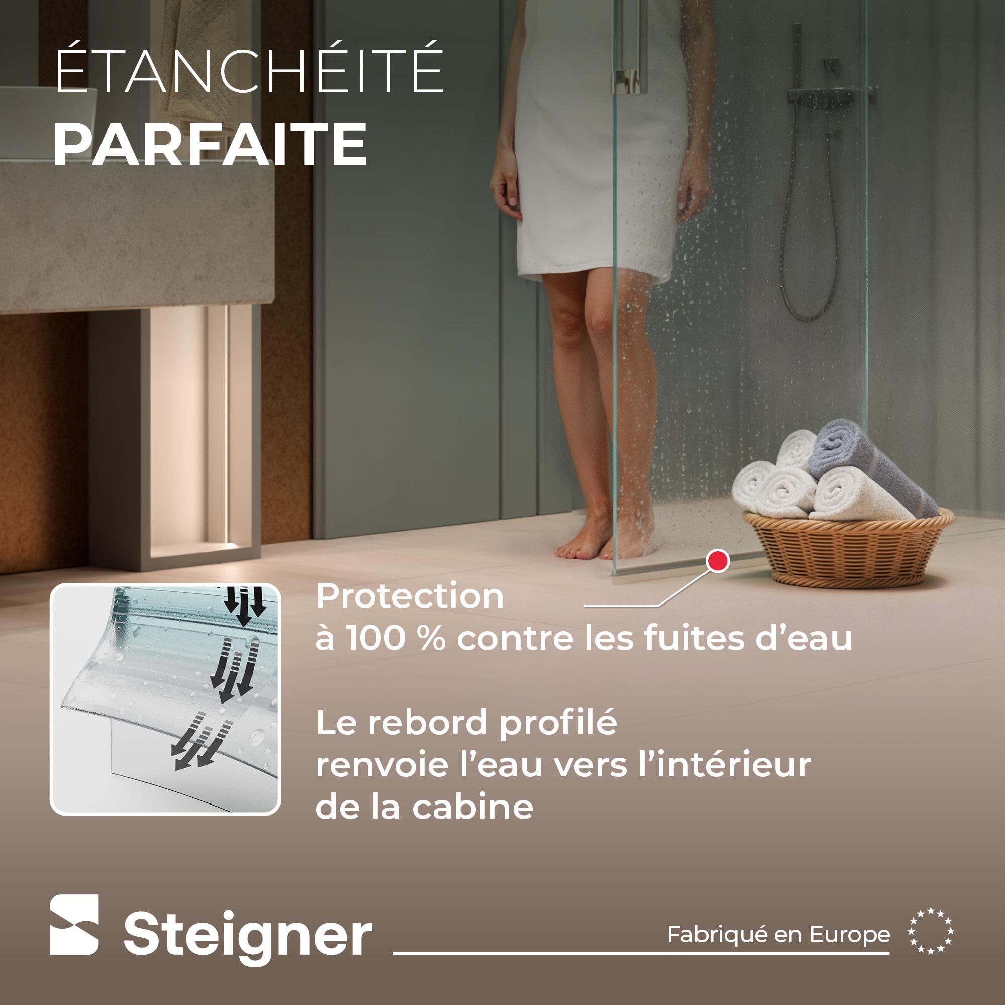STEIGNER Joint porte de douche UK55 200 cm (1 pc.) transparent - Joint vertical pour douche à accès d'angle ou pentagonale avec porte 6-8 mm - Ajustement parfait, Matériau durable, Finition esthétique