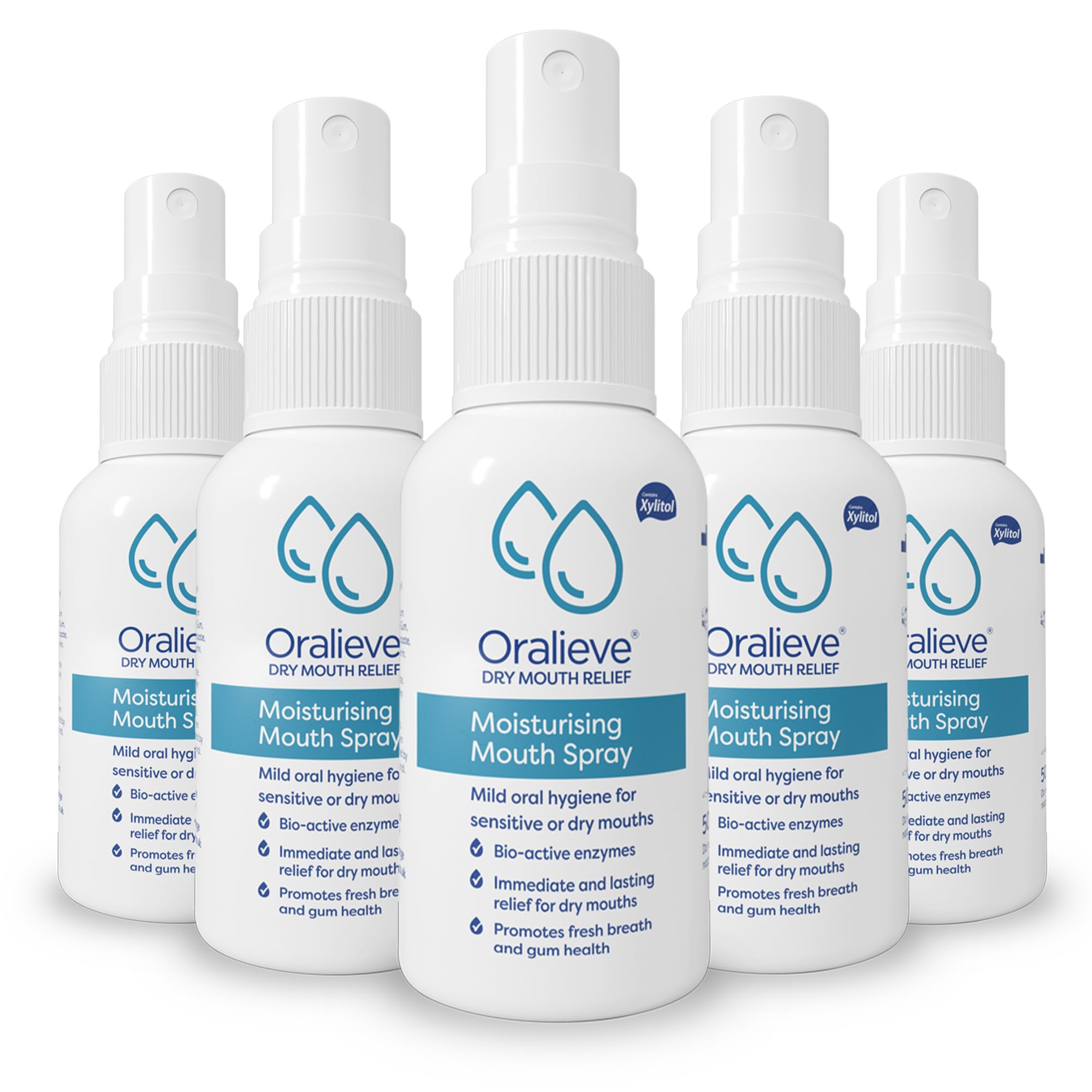 Oralieve Moisturising Dry Mouth Relief Spray (5 x 50ml), Hydrating Relief for Sore, Sensitive Mouths with Xylitol to Protect Teeth - Genuine Oralieve Dry Mouth Spray