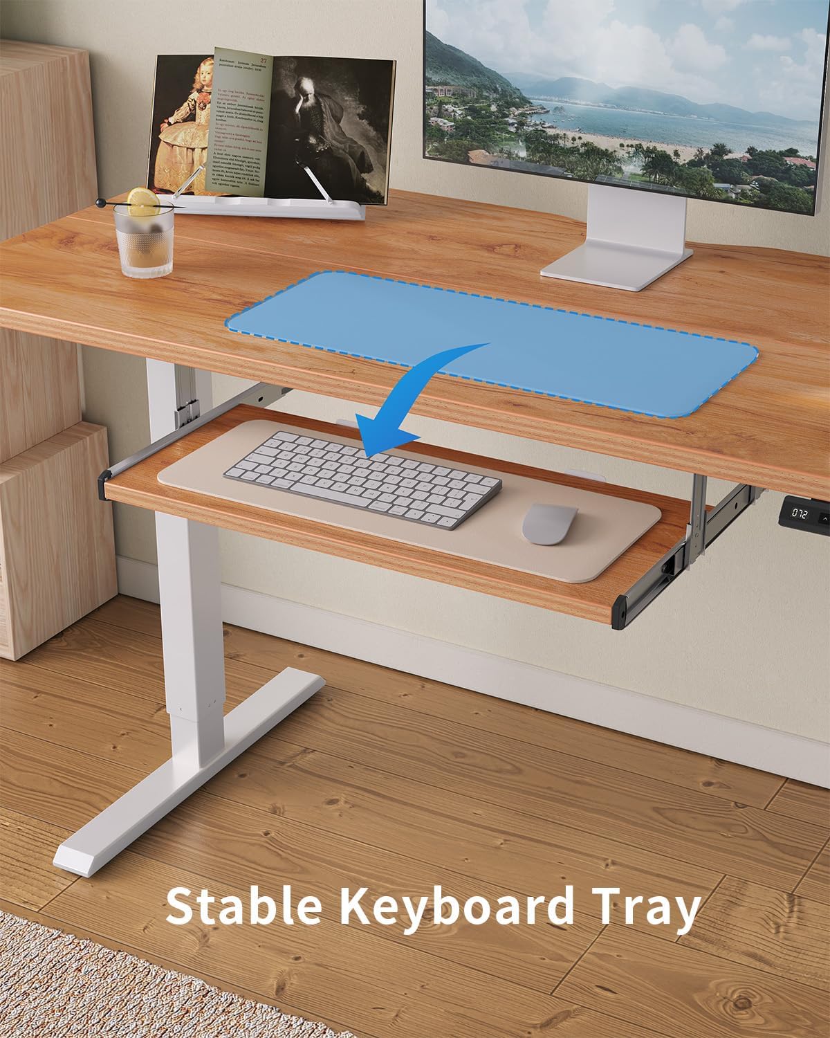 FEZIBO Standing Desk with Keyboard Tray, 55 x 24 Inch Adjustable Height Sit Stand Desk with Memory Presets for Home Office, Ergonomic Computer Workstation, Light Rustic