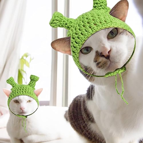 Miniatura 5 de NVTED Sombrero de gato, adorable disfraz de conejo, forma de rana, hecho a mano, de lana de punto, gorra de rinoceronte, sombrero de conejo con