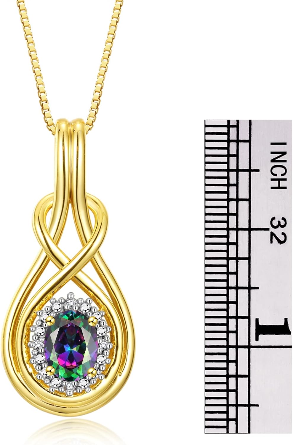 RYLOS Yellow Gold Plated Silver Love Knot Necklace: Gemstone & Diamond Pendant, 18" Chain, 8X6MM Birthstone, Women's Elegant Jewelry image 3