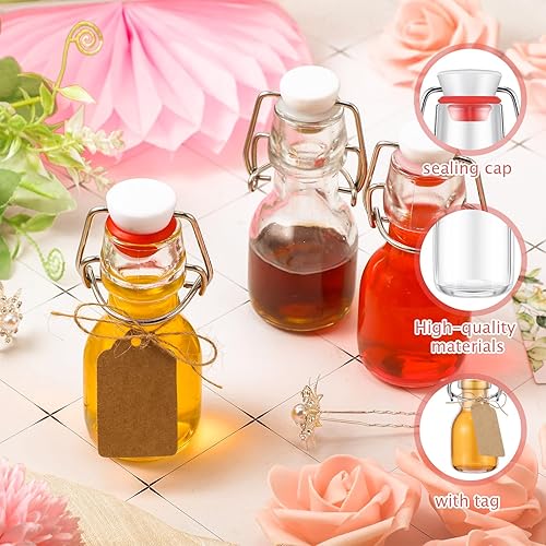 Miniatura 6 de Queekay Mini botella de vidrio abatible, 2 onzas, juego de 50 piezas, botellas decorativas para recuerdos de fiesta de boda, transparente, con