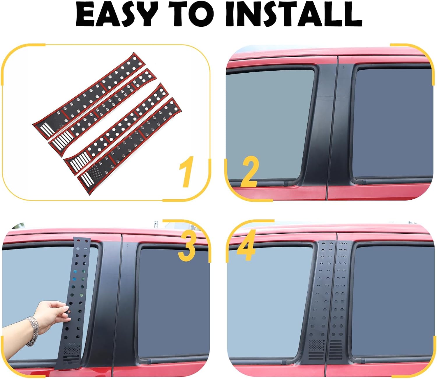 Center Door Pillar Post Trim Compatible with Toyota Tacoma 2016-2024, Car B Pillar Door Window Centerpillar Honeycomb Trim Cover, Exterior Aluminum Alloy Accessories (Flag Style)