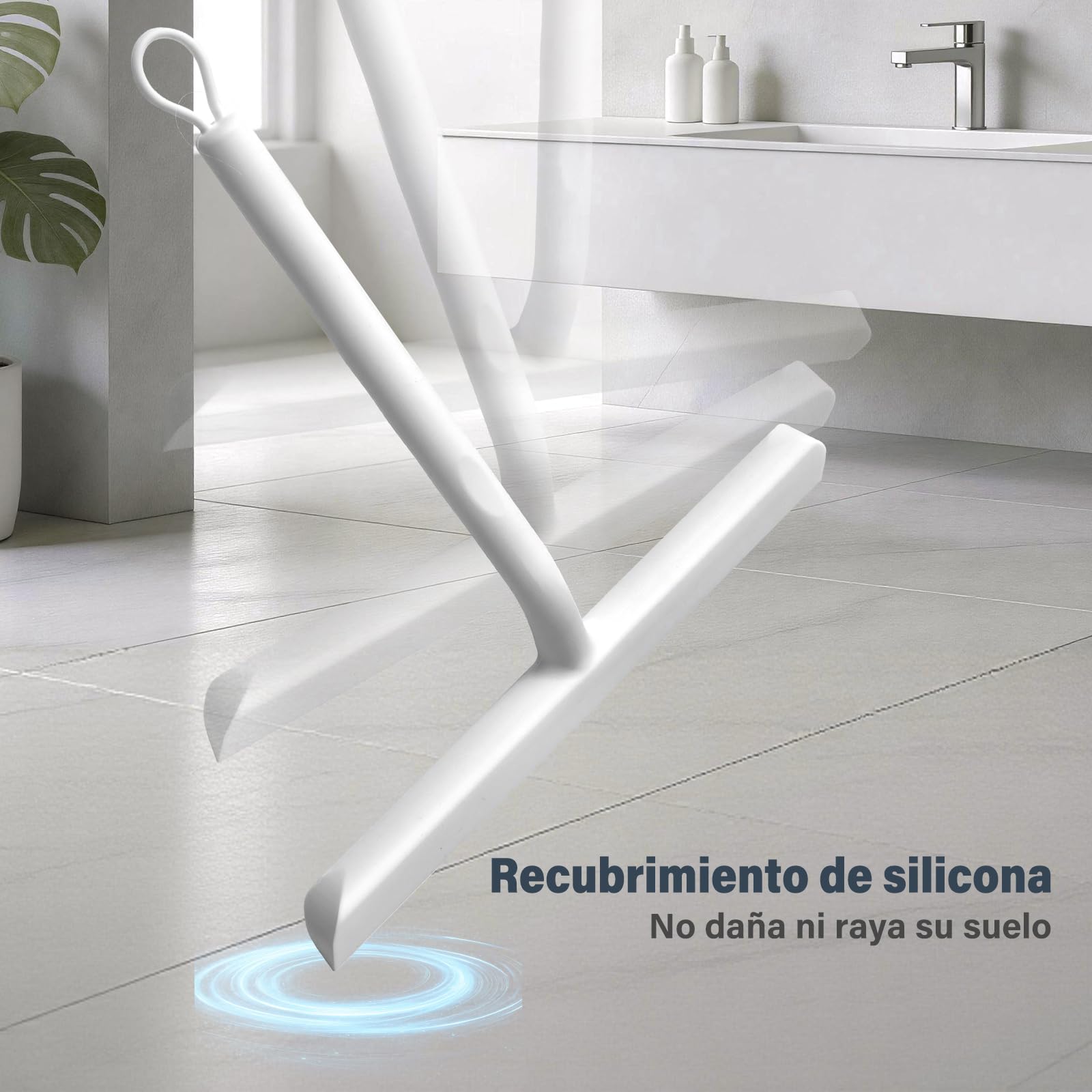 Vinabo Rasqueta Limpiacristales de Silicona para Ducha con Soporte, 21cm, Limpia Mamparas, Espejos y Ventanas sin Dejar Rayas, Diseño Ergonómico Antideslizante, Blanco