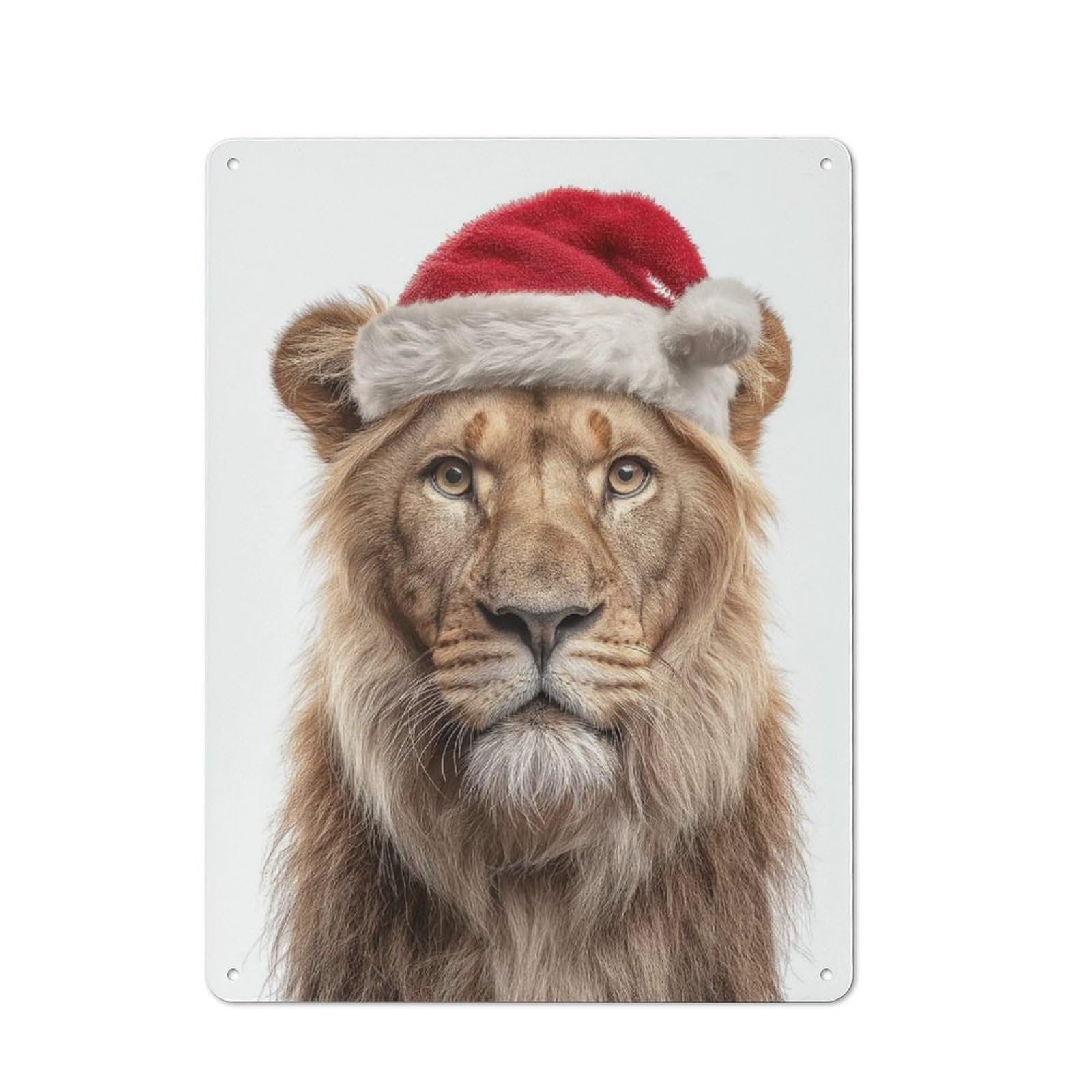 Junmoney Lion Wearing Christmas Santa Hat Metal Wall Sign 40X30cm Featuring For Home Bar Wall, For Themed Interiors In Home Bars And Entertaining Spaces
