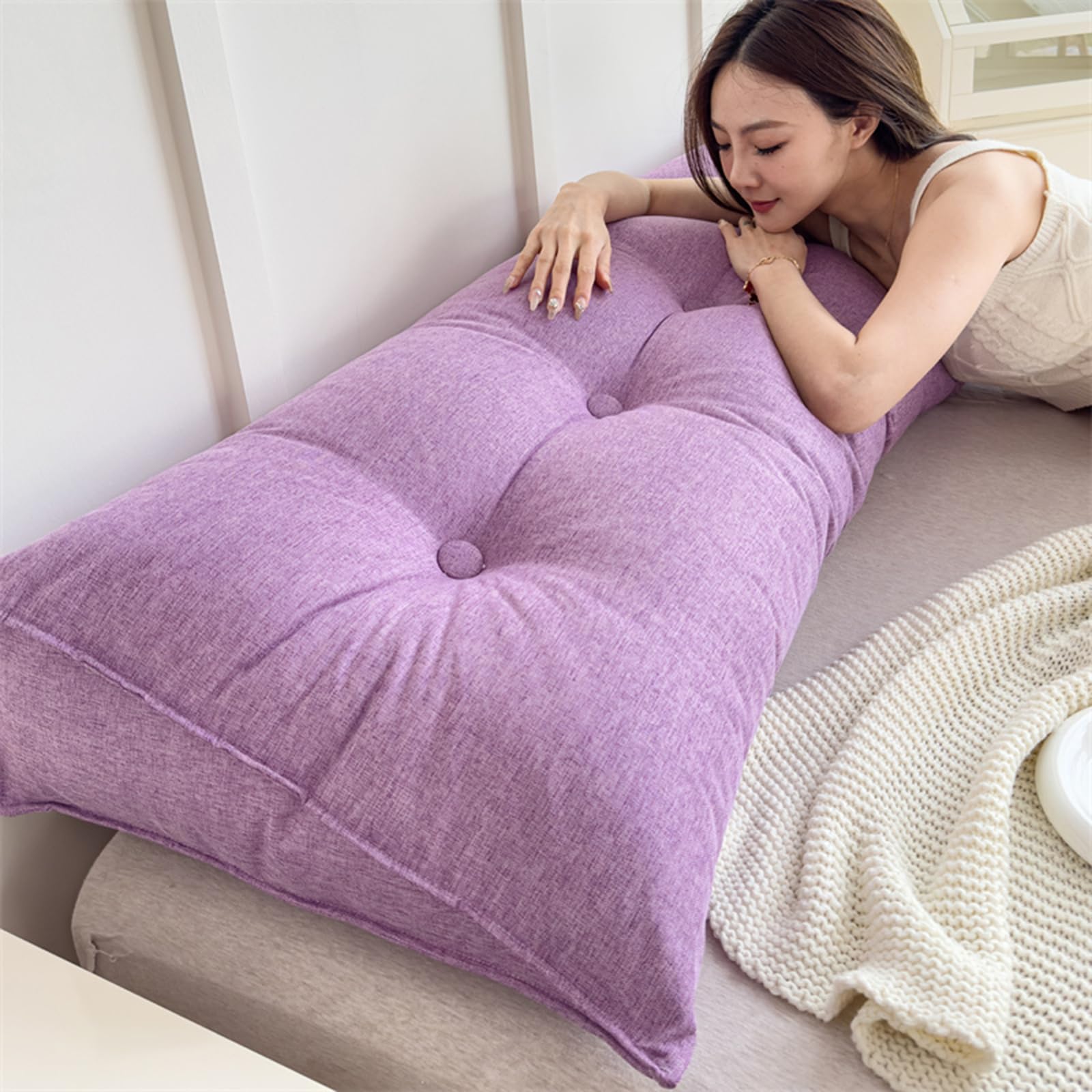 Cuscino Testata Letto Singolo/Matrimoniale 140/160 Cuscino Schienale Letto Cuscino Cuneo da Lettura Per Divano Imbottito Sfoderabile Triangolare Cuscini Grandi per Testiera Letto (80X20X50cm,Purple)