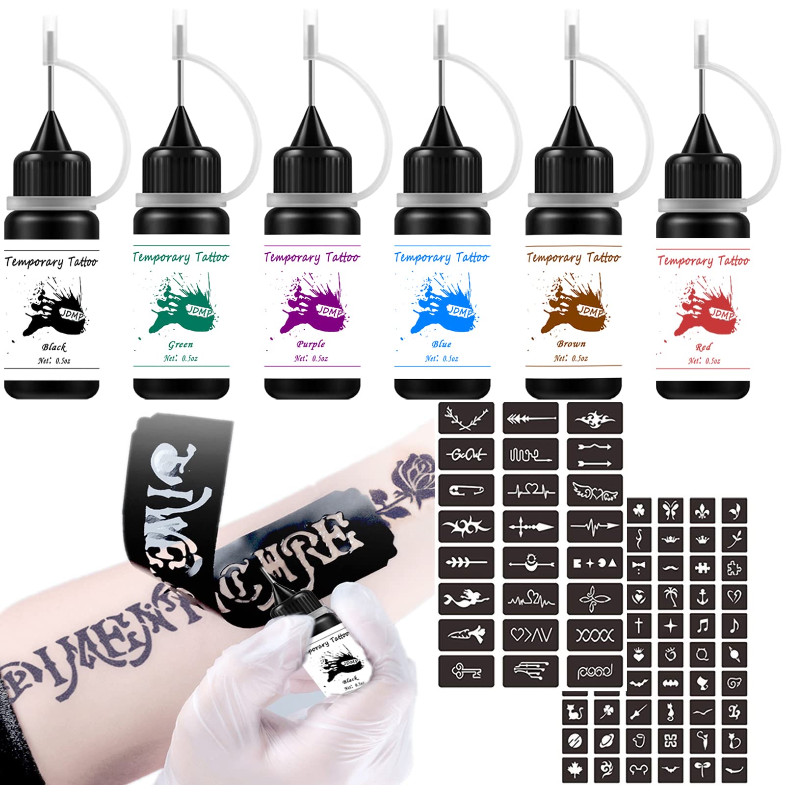 Buy Temporary Tattoos Kit, Permanent Tattoo, 6 Bottles with 148 Pcs