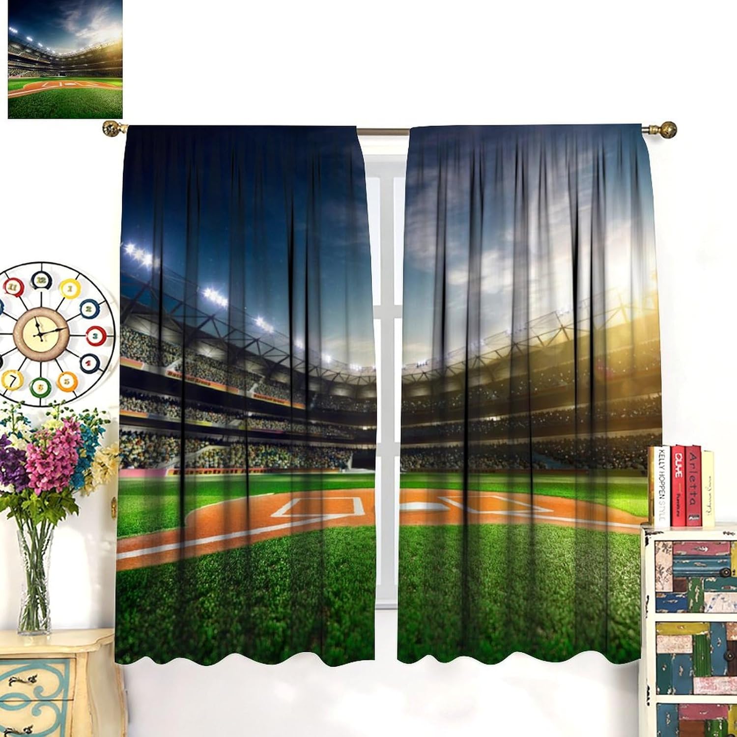 Sports Baseball Field Blackout Window Curtains,Baseball Game Stadium Arena Bedroom Decor for Boys Men Teens Child,Sports Ball Theme Cool Modern Printed Living Room Gym 55x63in